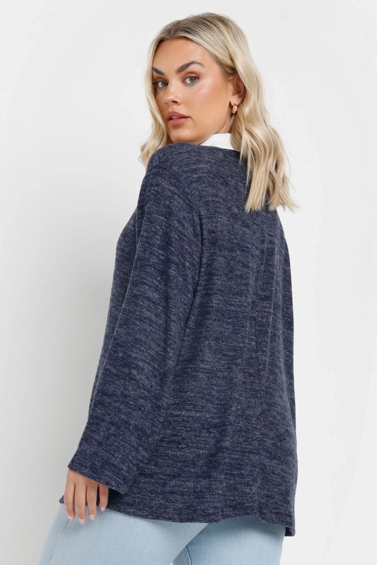 Büyük Beden Gömlek Yaka Uzun Kollu Yumuşak Dokulu Kazak 285043