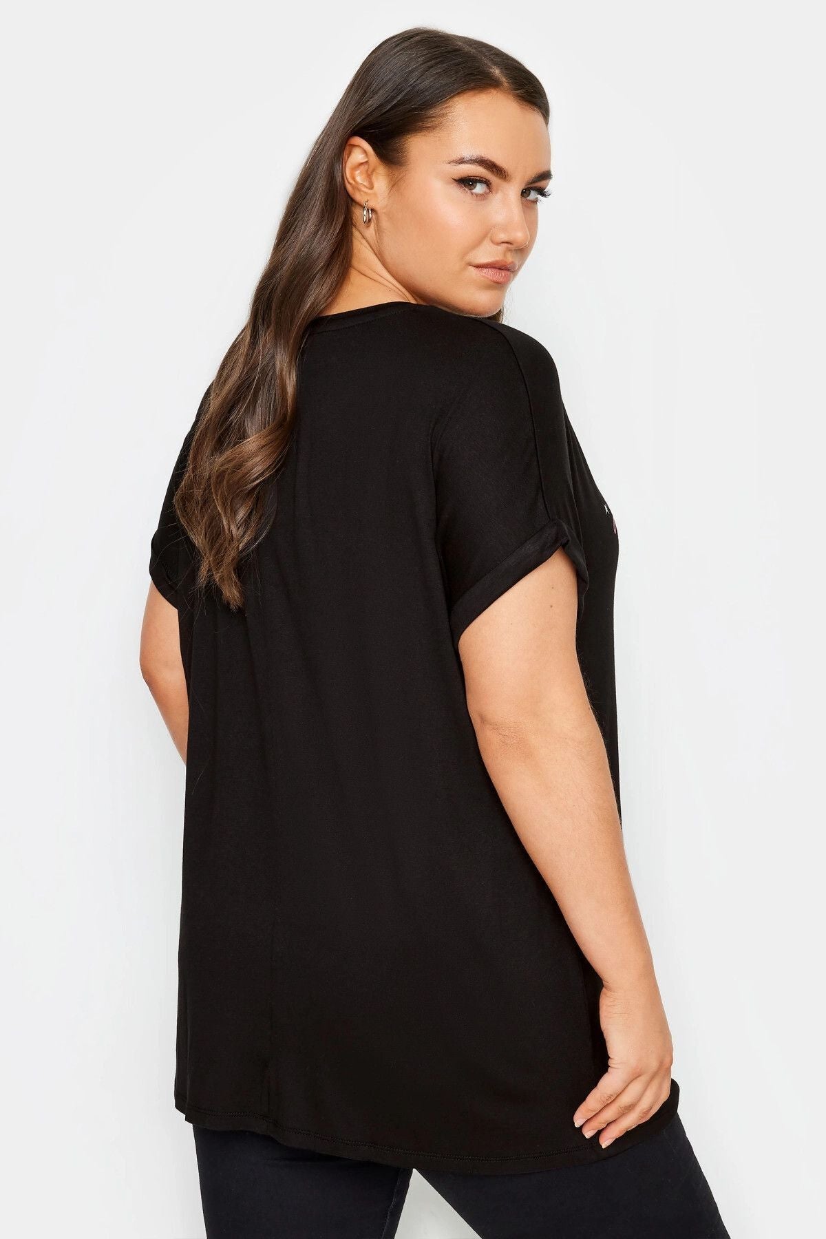 Büyük Beden Bisiklet Yaka Kısa Kollu Metalik Baskılı T-shirt 302849