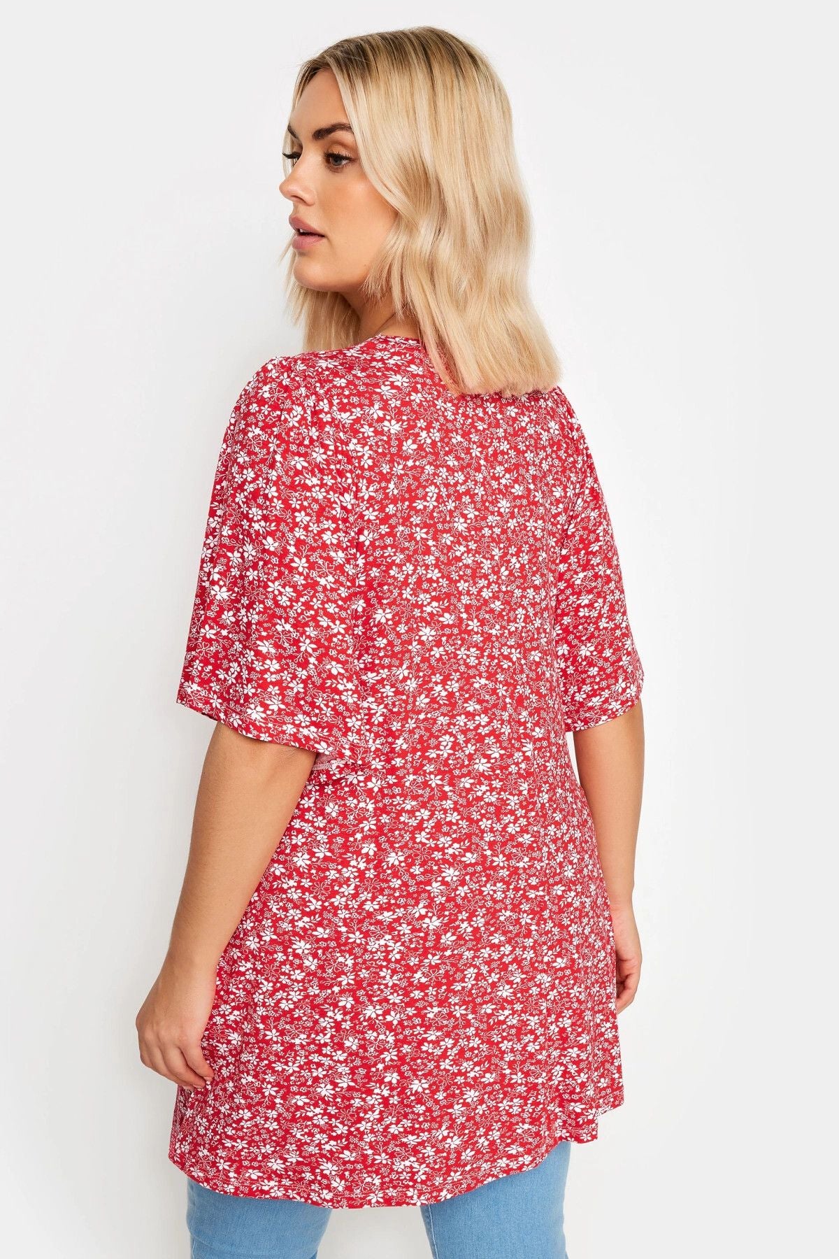 Büyük Beden V Yaka Desenli Asimetrik Kesim Likralı Bluz 321766