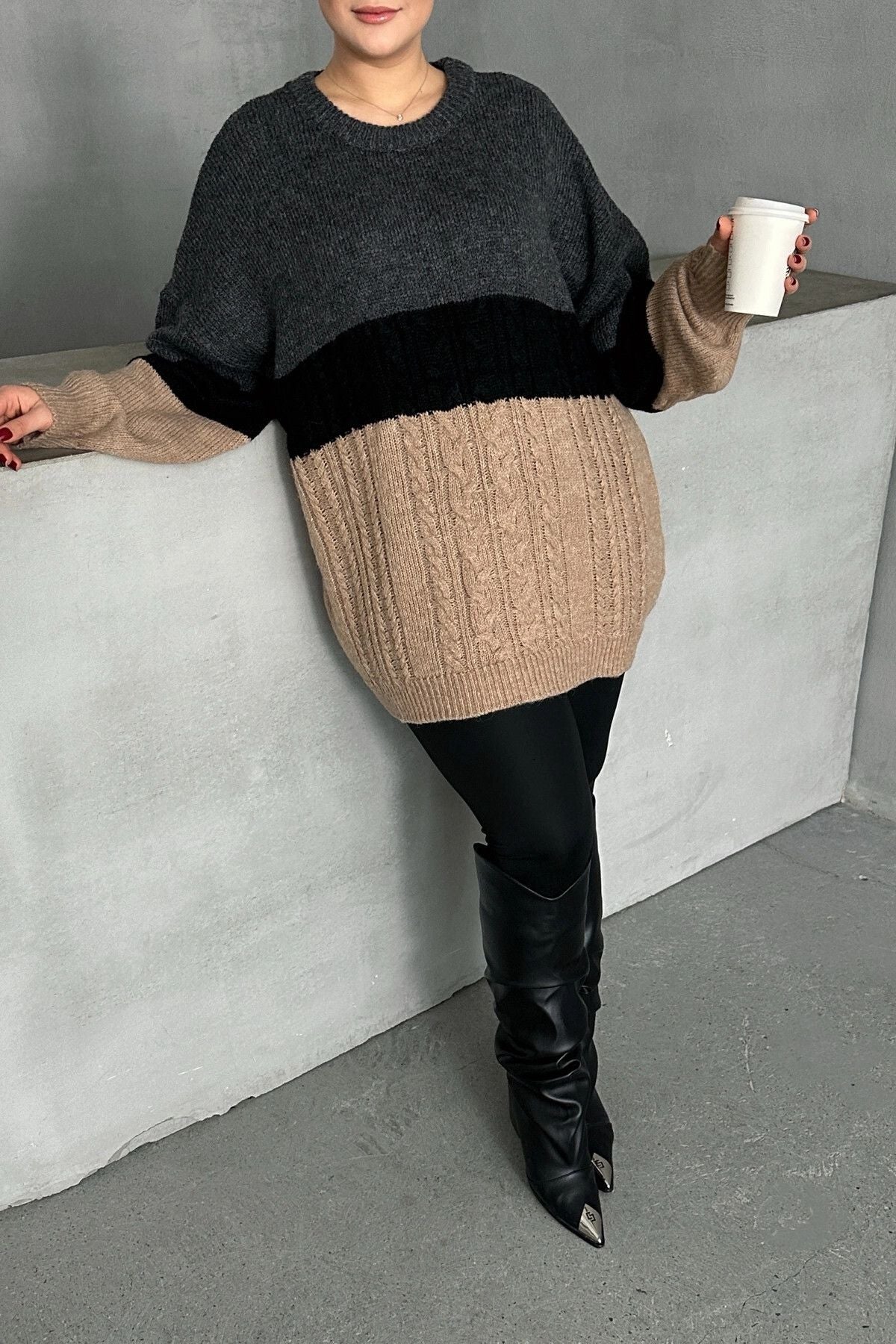 Büyük Beden Uzun Kollu Bisiklet Yaka Triko Kazak DG-05