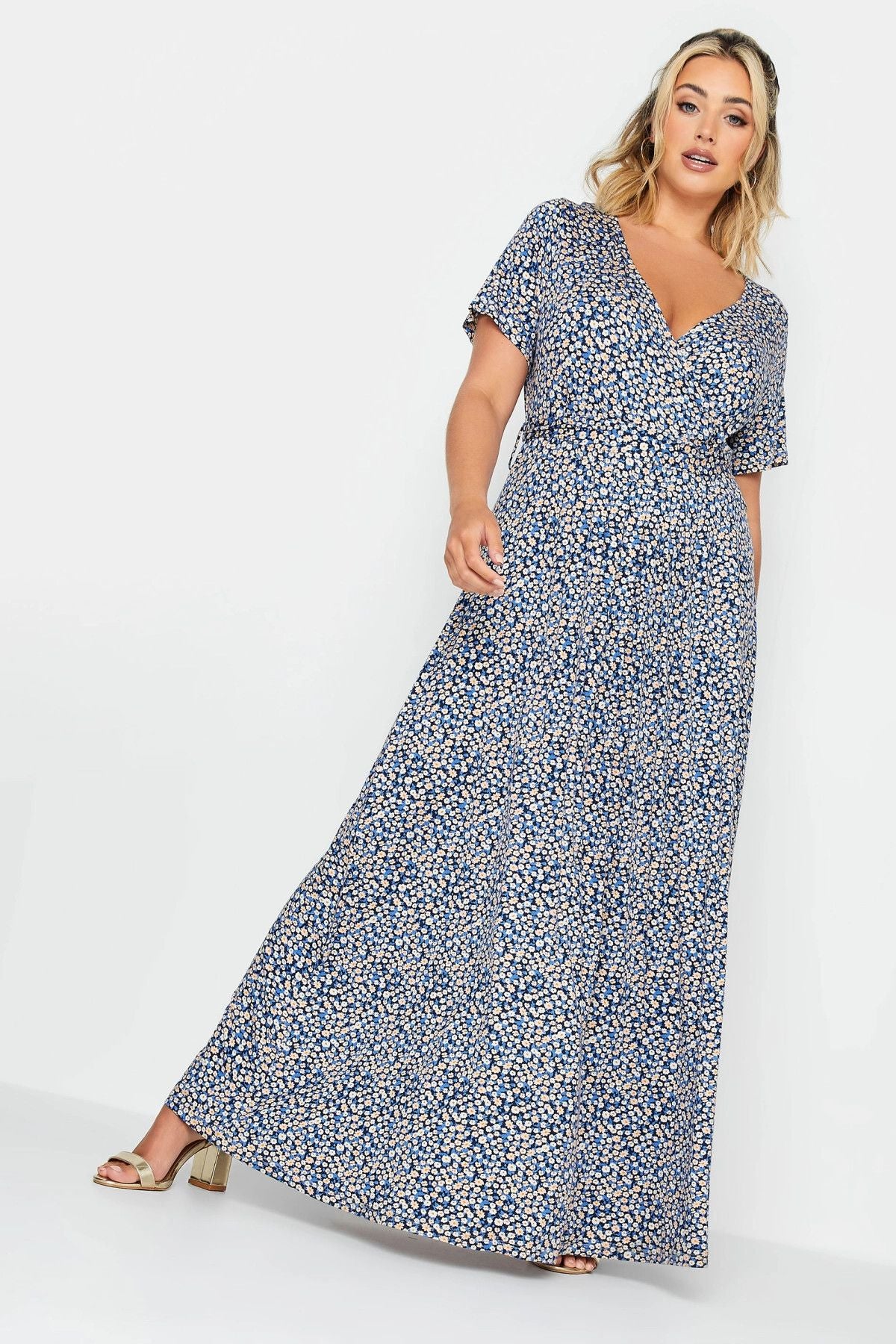 Büyük Beden V Yaka Kısa Kollu Likralı Anvelop Elbise 302376