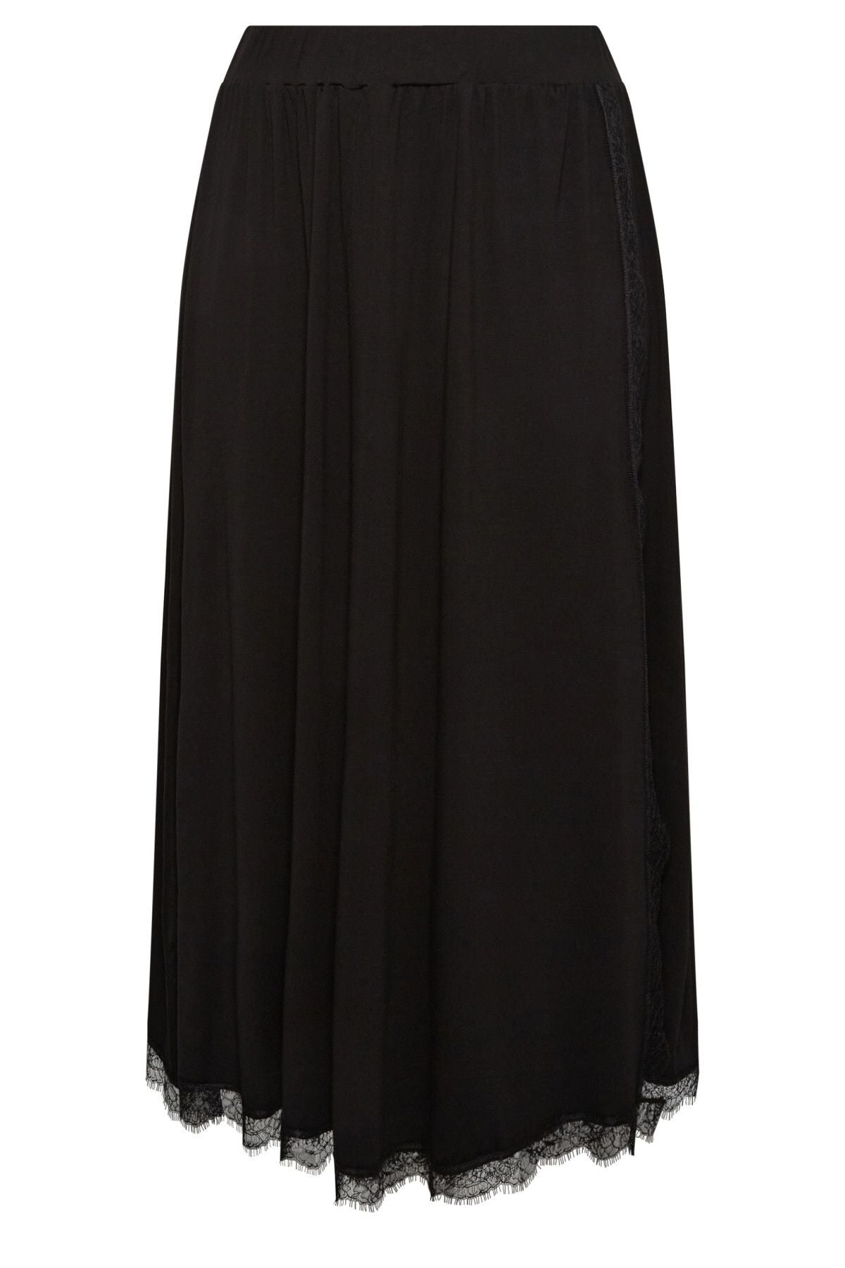 Büyük Beden Beli Lastikli Cepsiz Dantel Detaylı Uzun Etek 215519