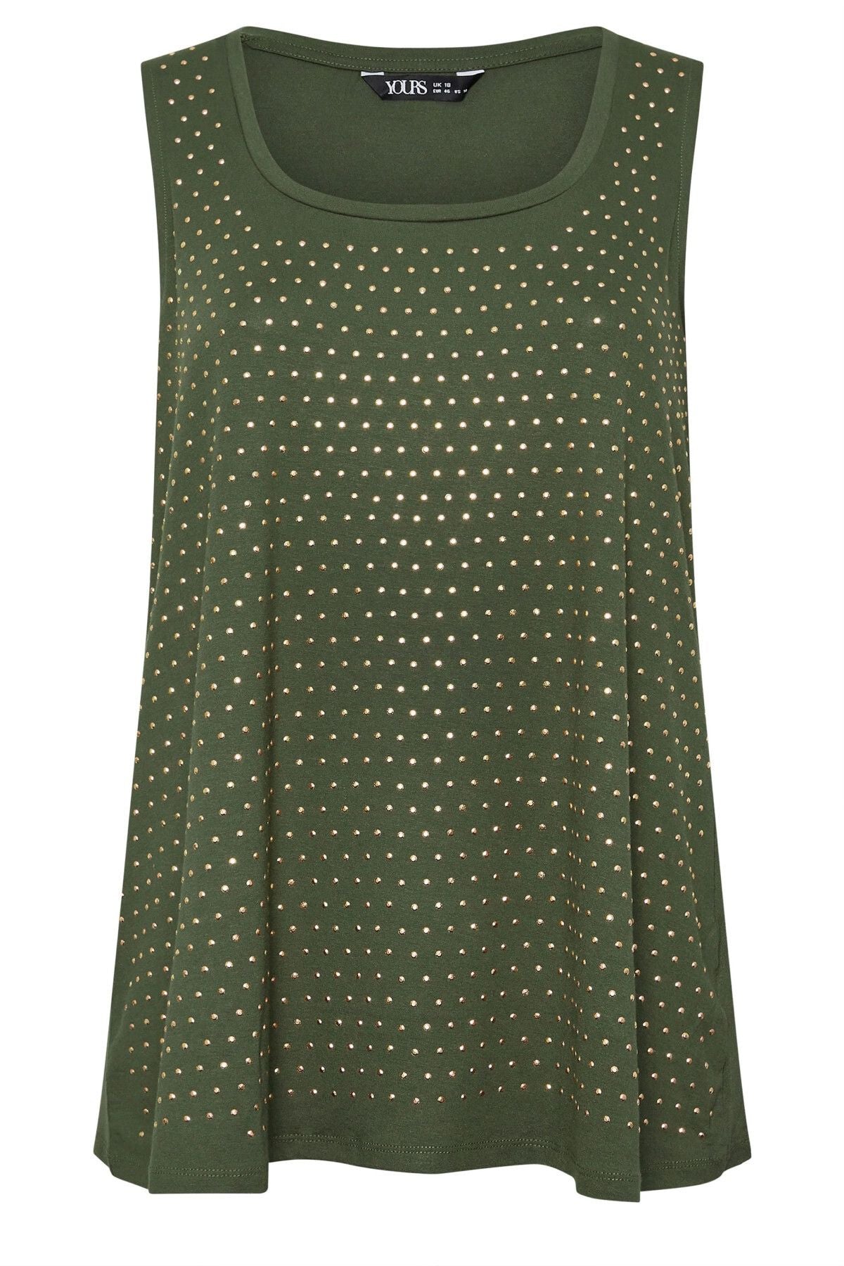 Büyük Beden Yuvarlak Yaka Sıfır Kol Zımba Detaylı Bluz 321832