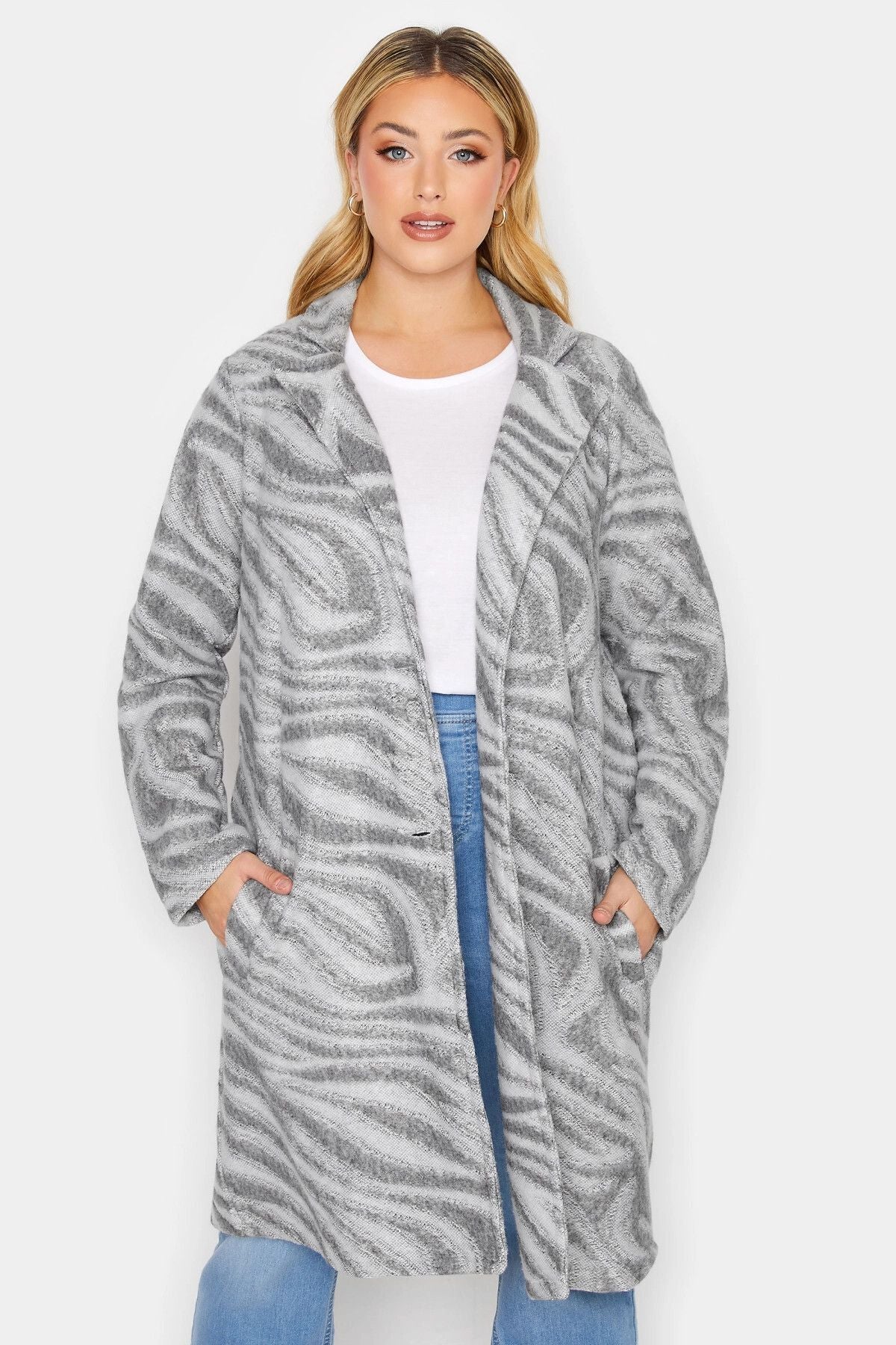 Büyük Beden Çift Düğmeli Cepli Uzun Kesim İnce Ceket 301659