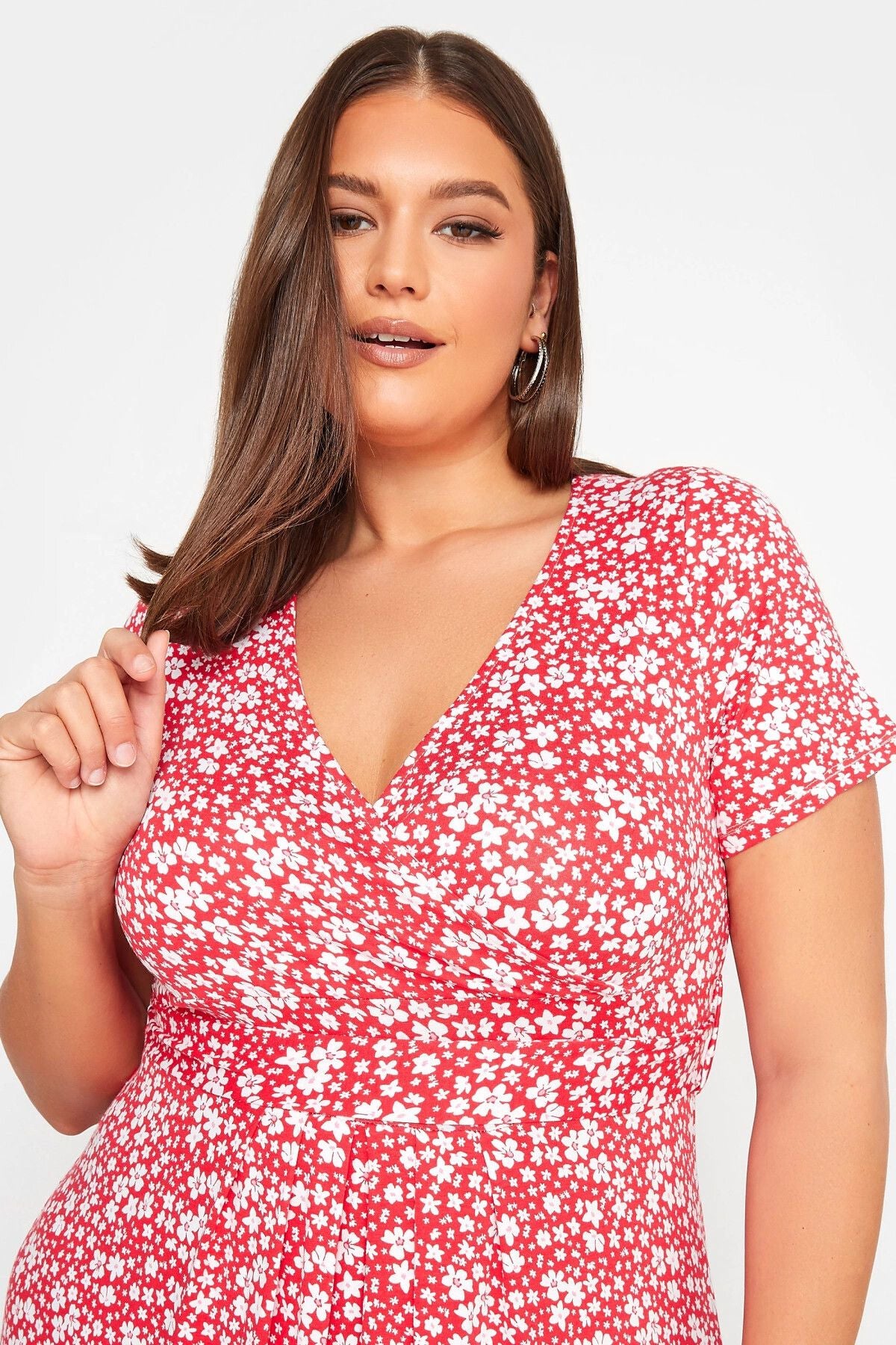 Büyük Beden Desenli V Yaka Midi Boy Yarım Kollu Elbise 302371