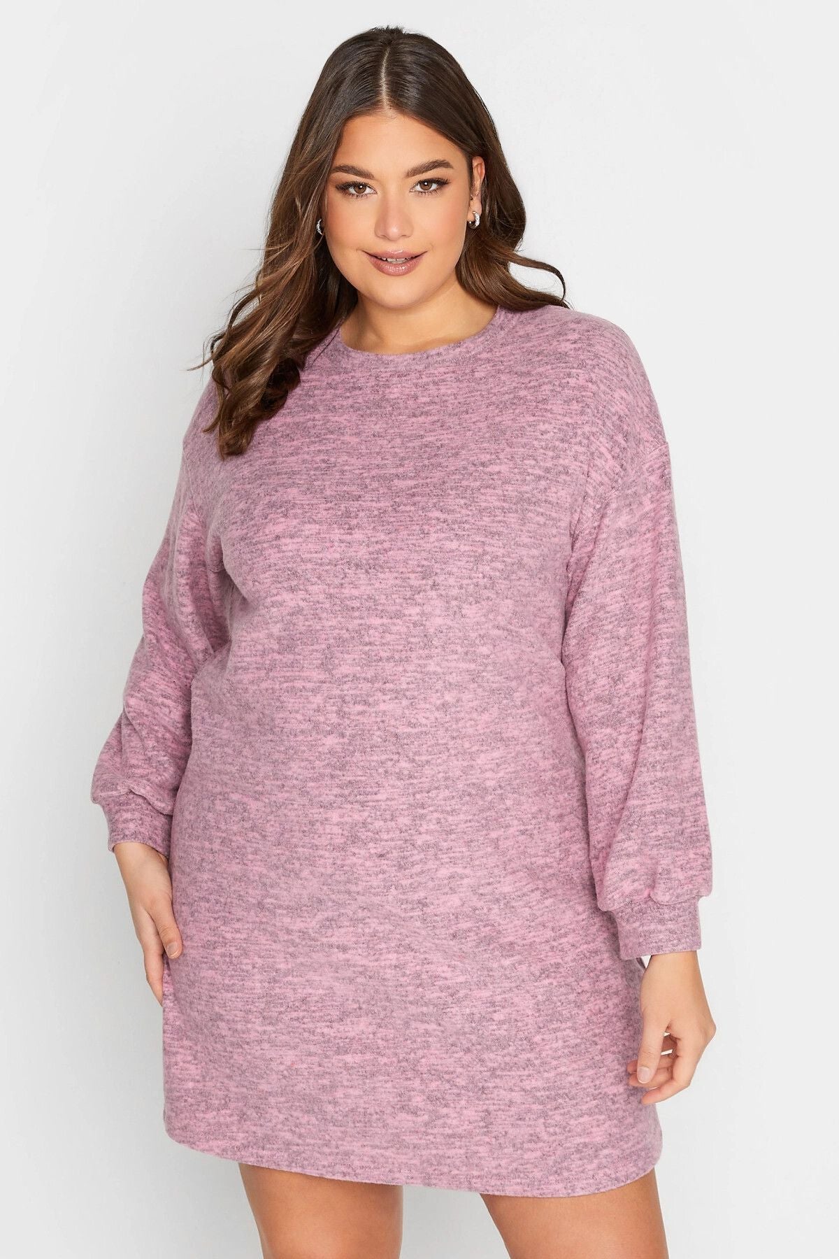 Büyük Beden Likralı Uzun Kollu Yuvarlak Yaka Triko Elbise 301740