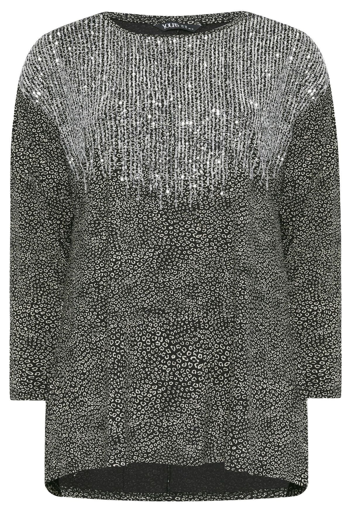 Büyük Beden Bisiklet Yaka Uzun Kollu Payet İşlemeli Bluz 302857