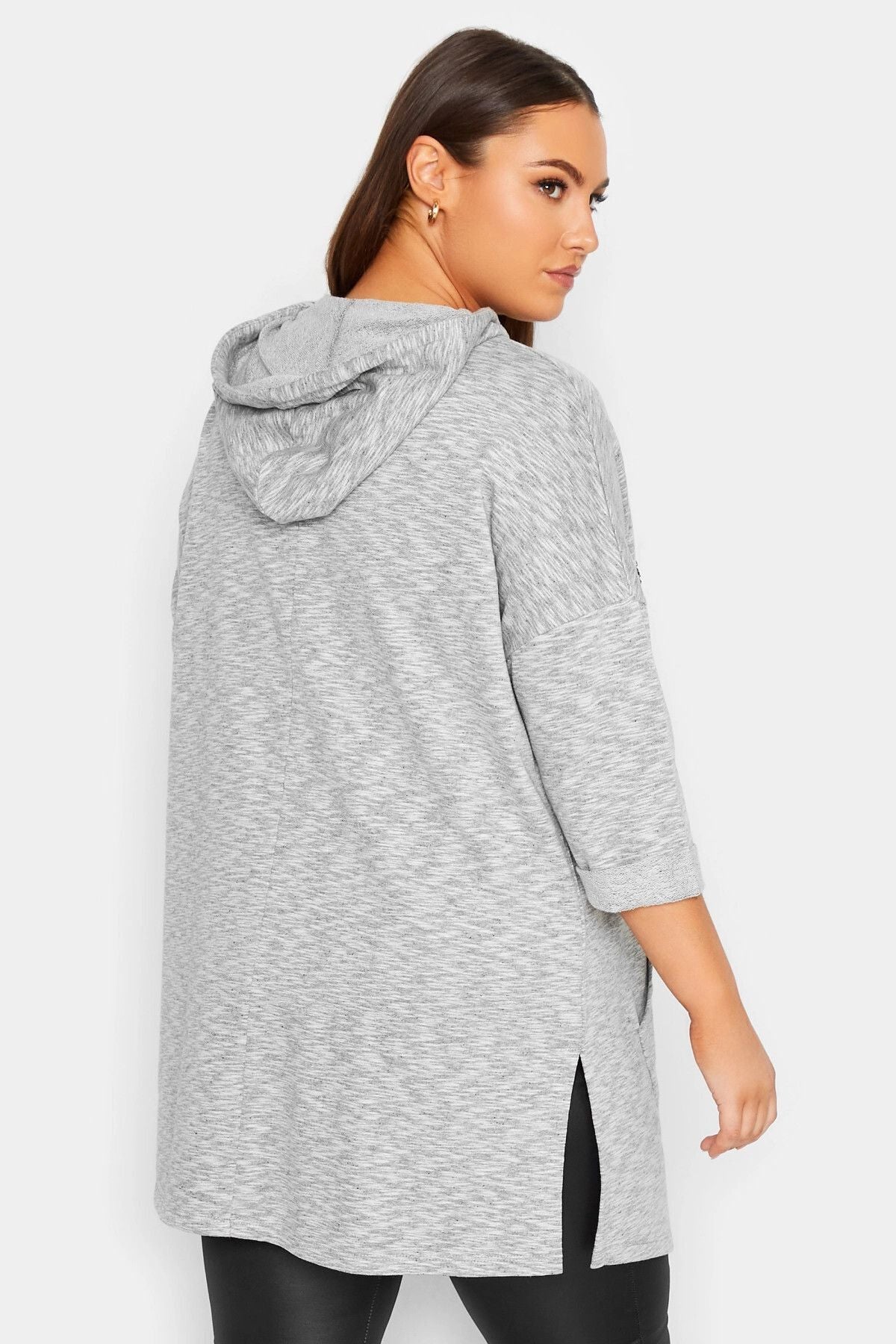 Büyük Beden Kapüşonlu Yırtmaç Detaylı Önü Cepli Payet İşlemeli Uzun Kollu Sweatshirt 301644