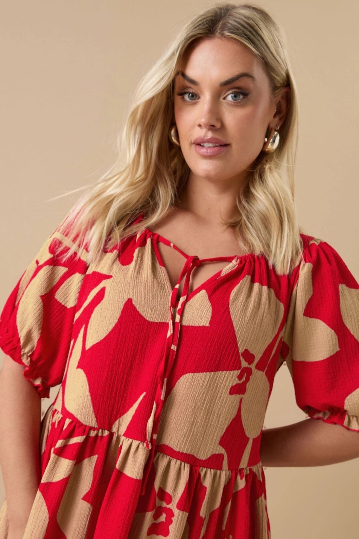 Büyük Beden V Yaka Bürümcük Kumaş Önü Bağlamalı Mini Elbise 304141