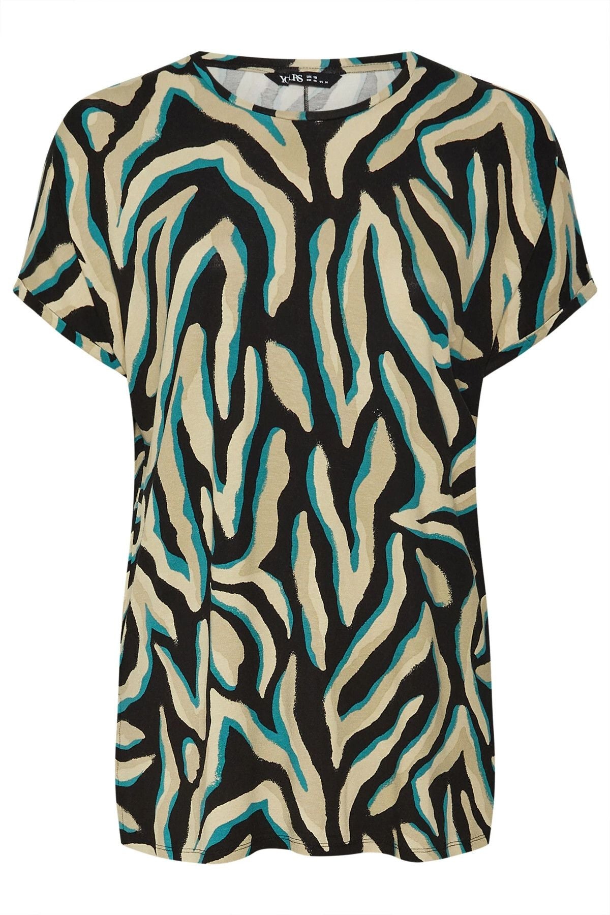 Büyük Beden Bisiklet Yaka Kısa Kollu Zebra Desenli Bluz 303918