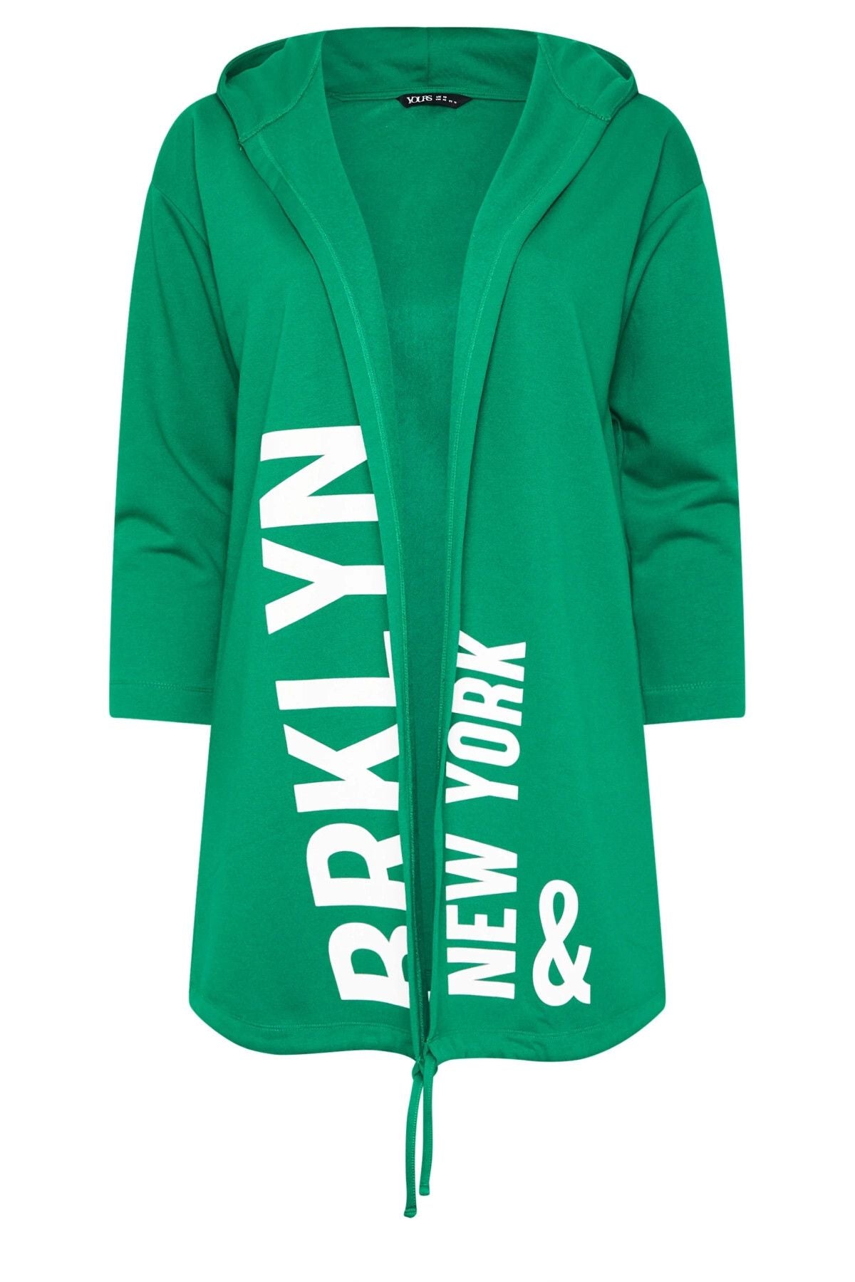 Büyük Beden Kapüşonlu Uzun Kollu Yazı Baskılı Cepsiz Hırka 303984