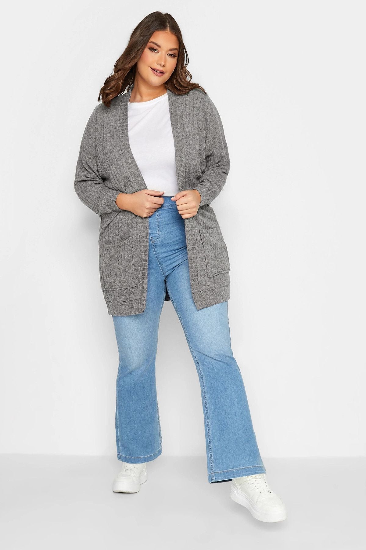 Büyük Beden Önü Kapamasız Cepli Midi Boy Hırka 301752