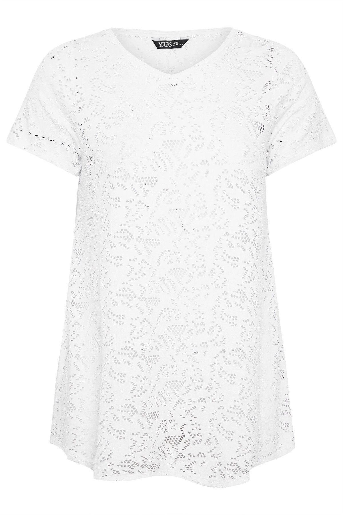 Büyük Beden V Yaka Kolsuz Astarsız Dantel T-shirt 304092