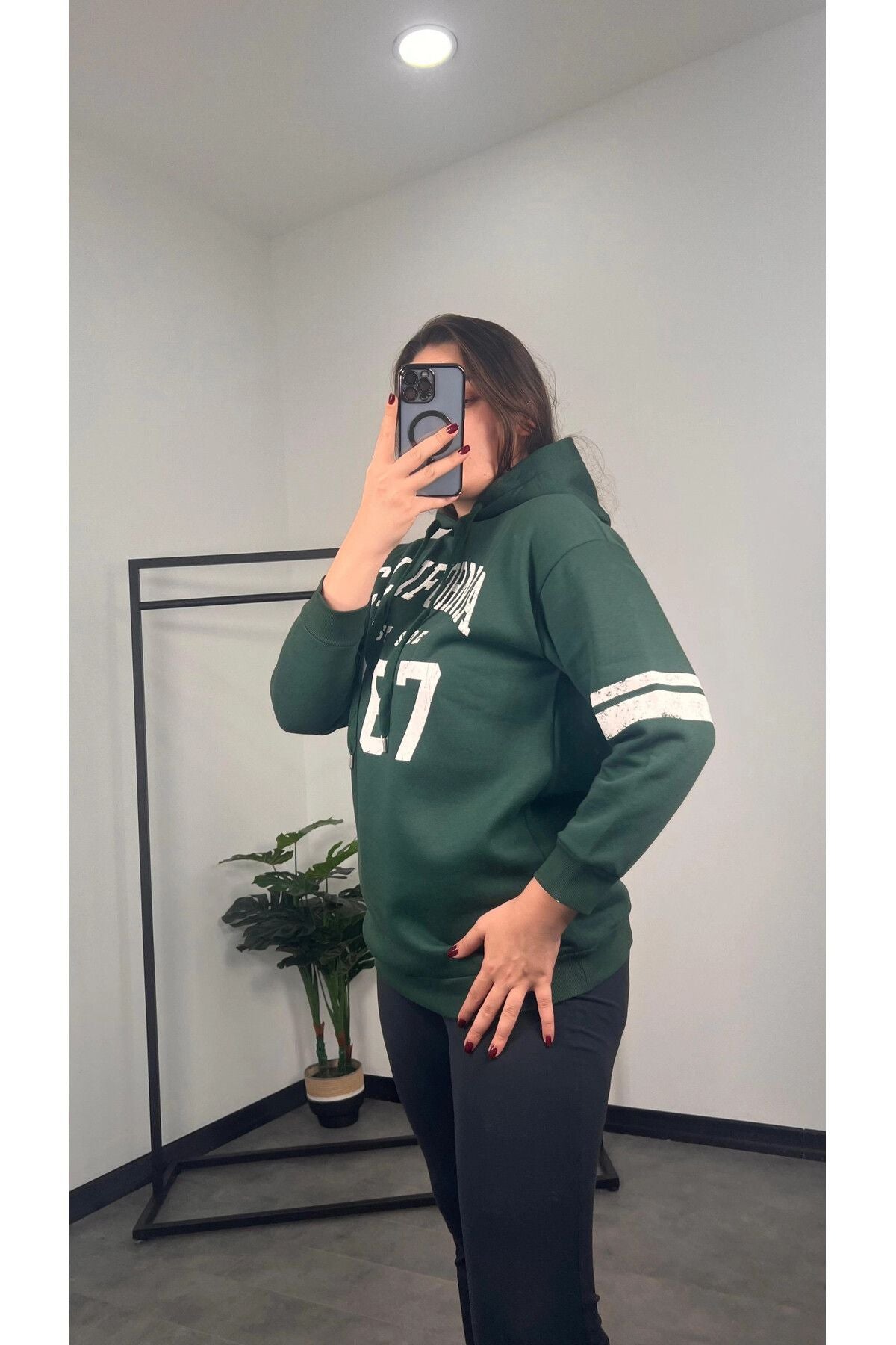 Büyük Beden Kapüşonlu Uzun Kollu Baskılı Sweatshirt 301126