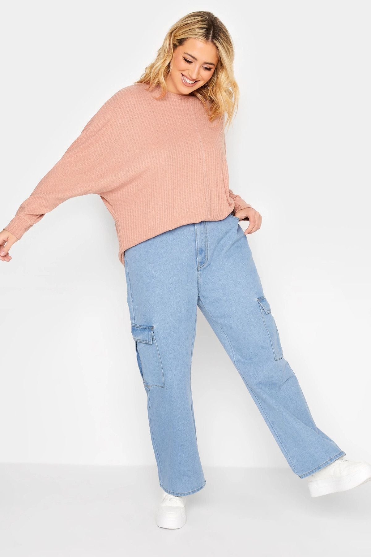 Büyük Beden Nervürlü Uzun Kesim Bisiklet Yaka Triko Kazak 301722