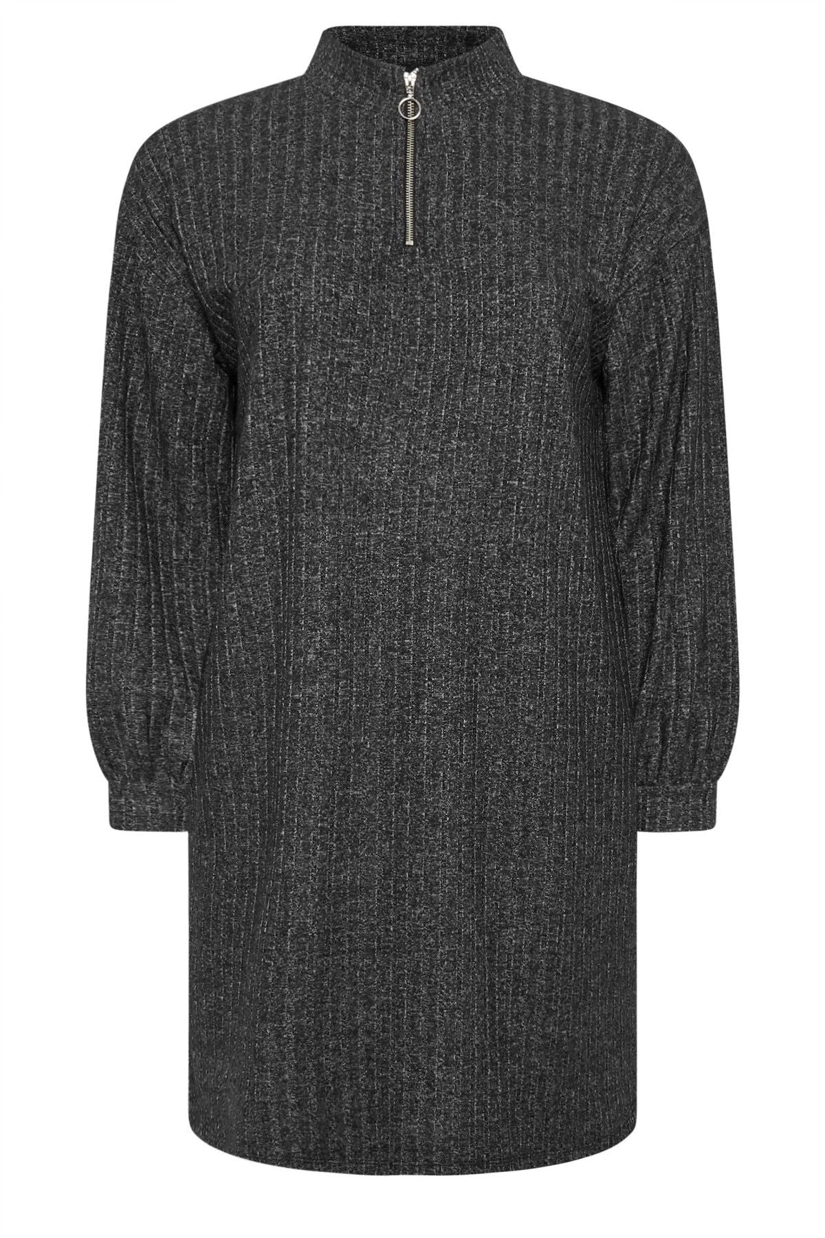 Büyük Beden Yumuşak Kumaş Yakası Fermuarlı Fitilli Tunik Elbise 322179