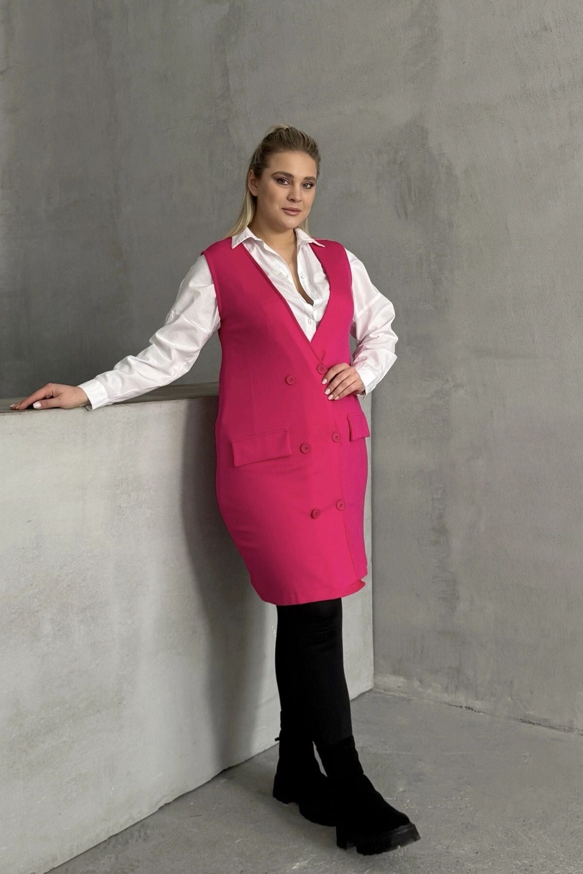 Büyük Beden Sıfır Kol Önü Düğmeli Cep Görünümlü Hırka 300861