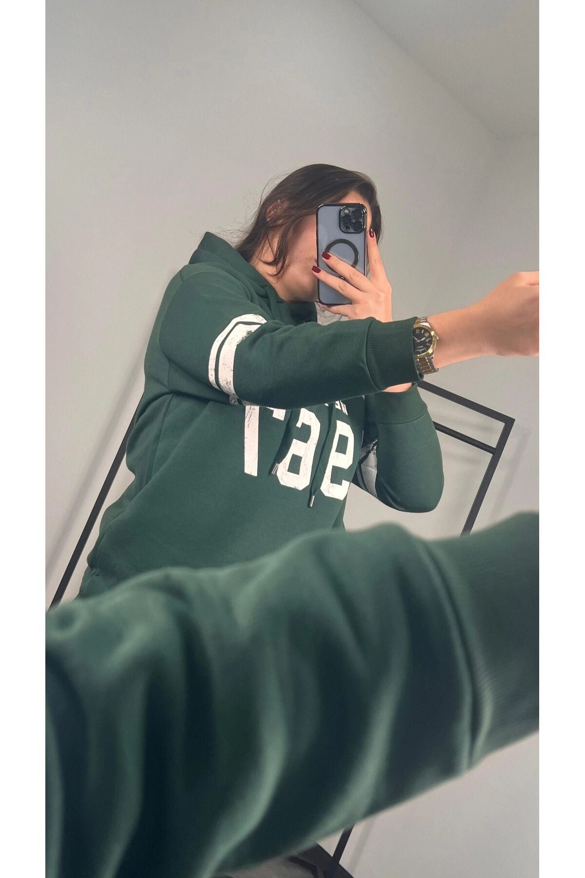 Büyük Beden Kapüşonlu Uzun Kollu Baskılı Sweatshirt 301126