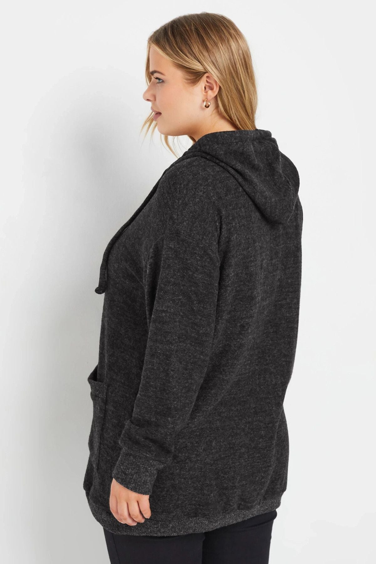 Büyük Beden Soft Touch Kapüşonlu Uzun Kollu Cepli Hırka 303593