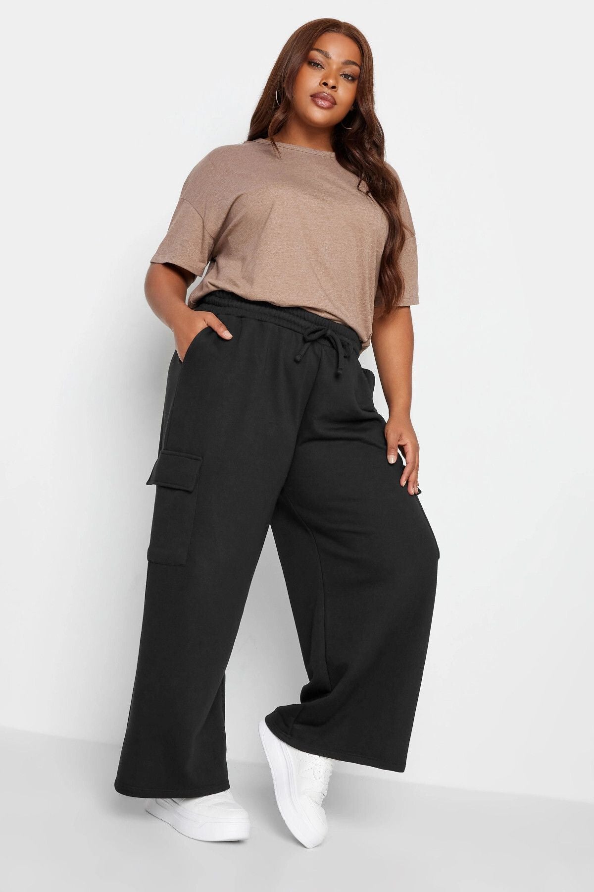 Büyük Beden Geniş Paça Cepli Beli İpli Kargo Pantolon 215953