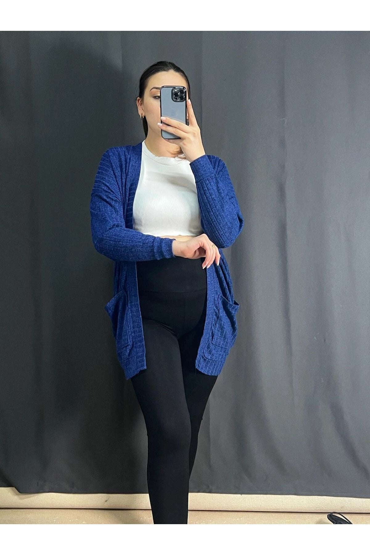 Büyük Beden Önü Kapamasız Cepli Midi Boy Hırka 301750