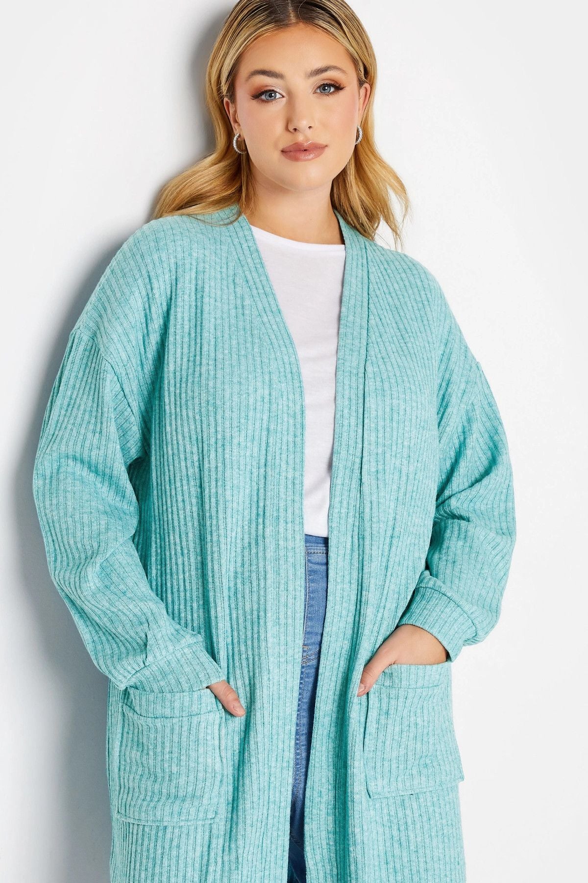 Büyük Beden Önü Kapamasız Cepli Midi Boy Hırka 301576