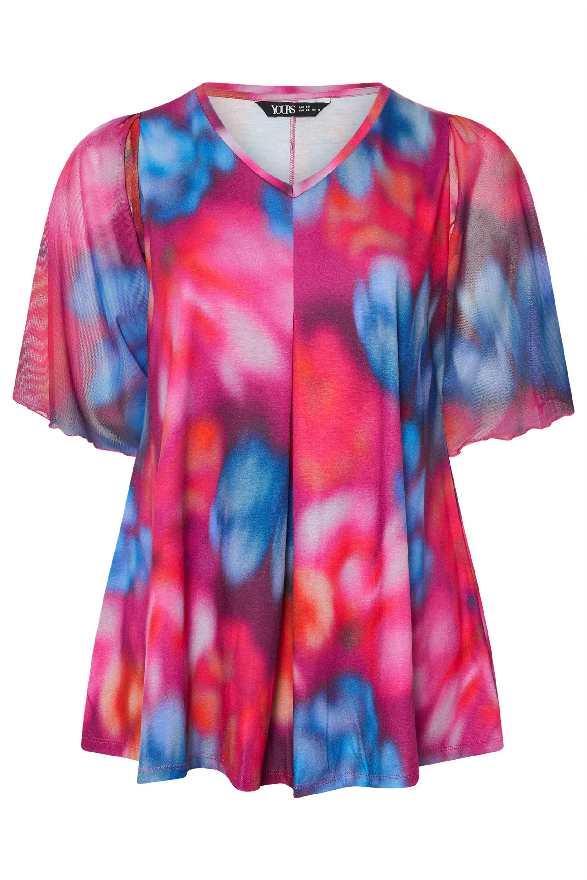 Büyük Beden Uzun Kolları Tül Detaylı Pileli V Yaka Bluz 321822