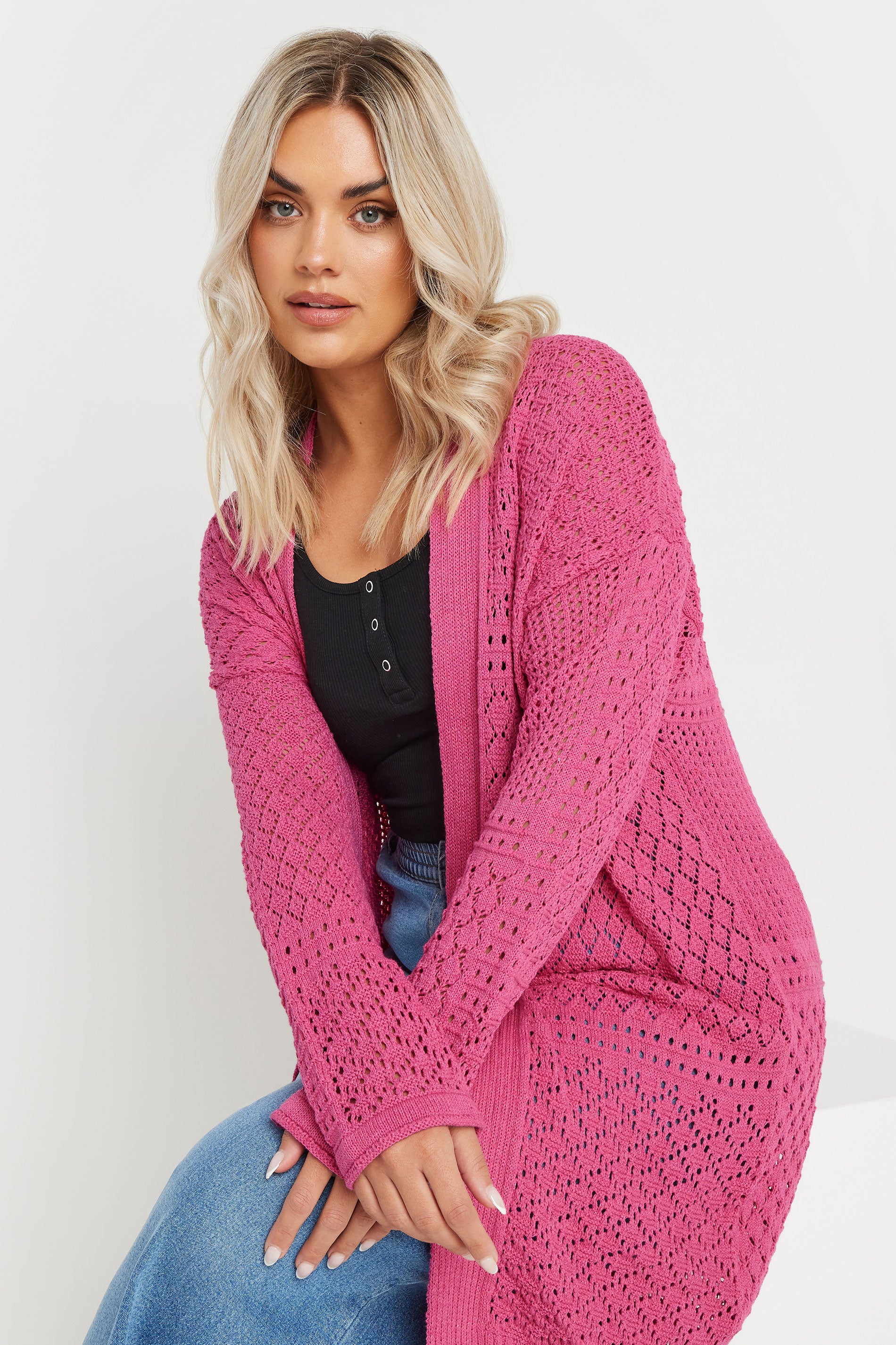 Büyük Beden Uzun Kollu Önü Kapamasız Uzun Dantel Hırka 302324