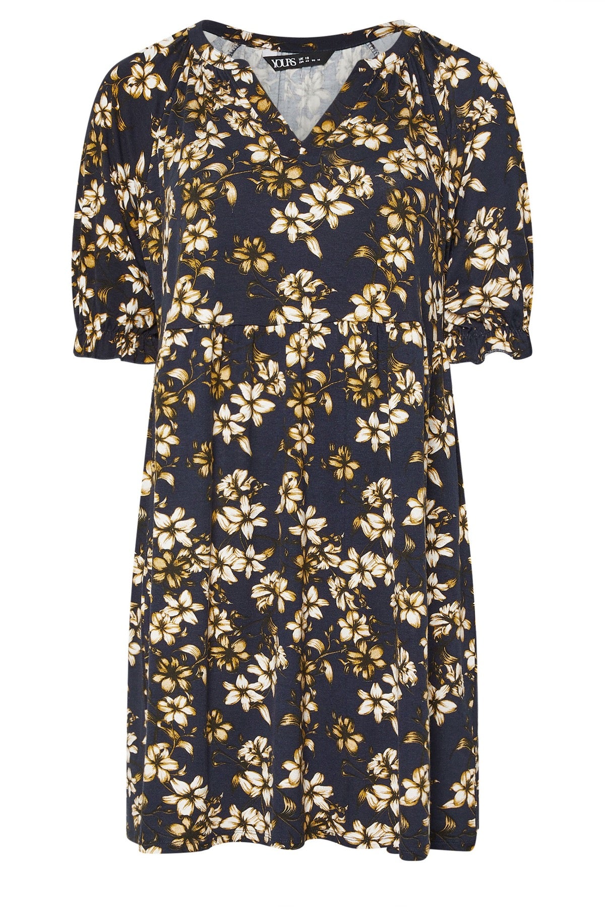 Büyük Beden V Yaka Kısa Kollu Çiçek Desenli Mini Elbise 304076