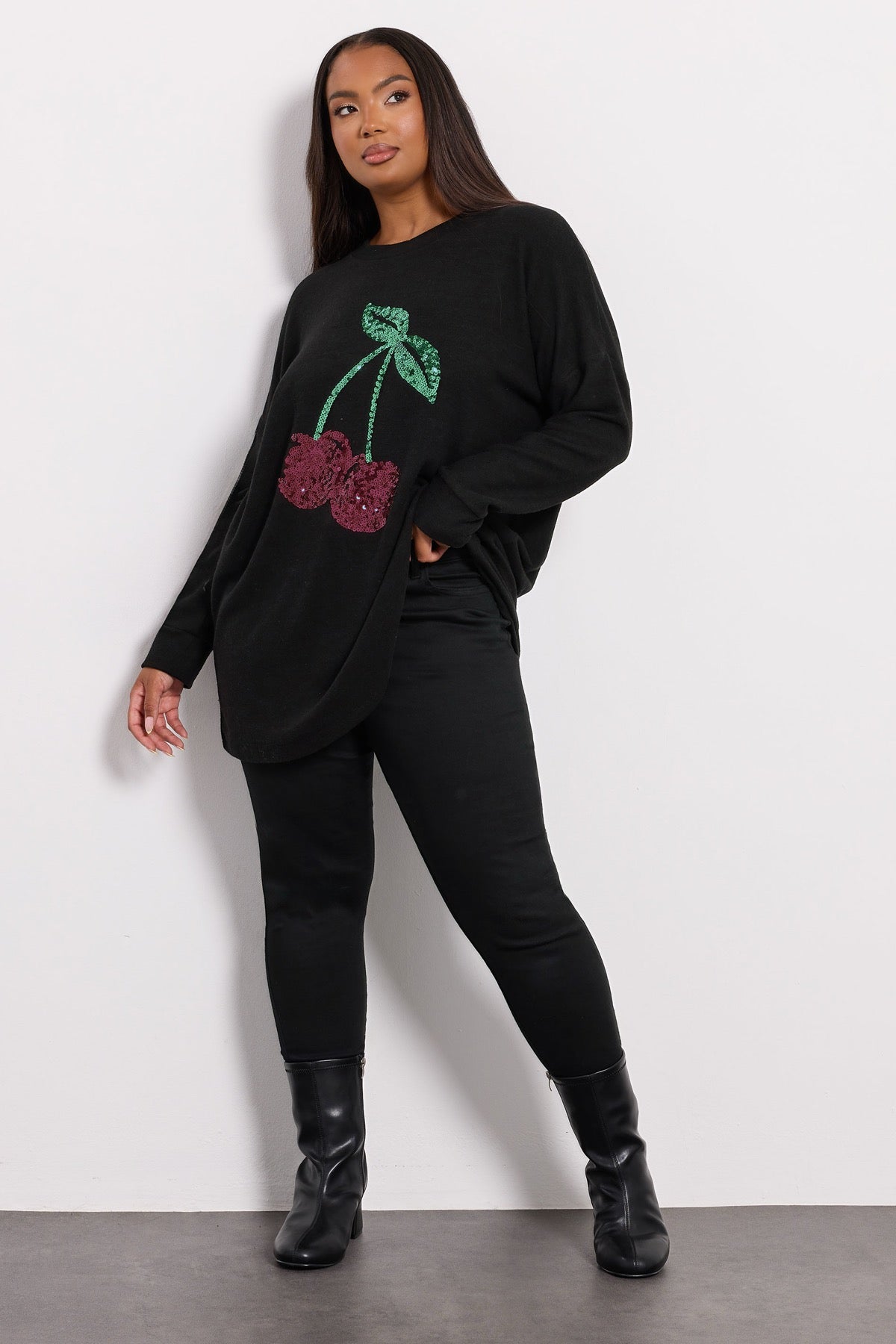 Büyük Beden Uzun Kollu Bisiklet Yaka Payetli Tunik 285068