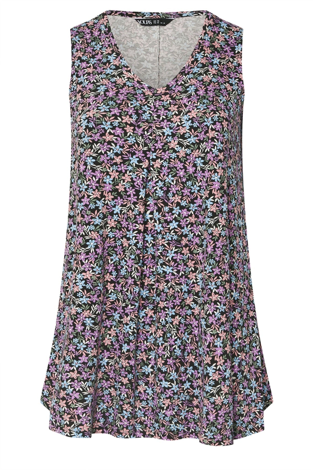 Büyük Beden Sıfır Kol V Yaka Çiçek Desenli Eteği Bollaşan Bluz 303420