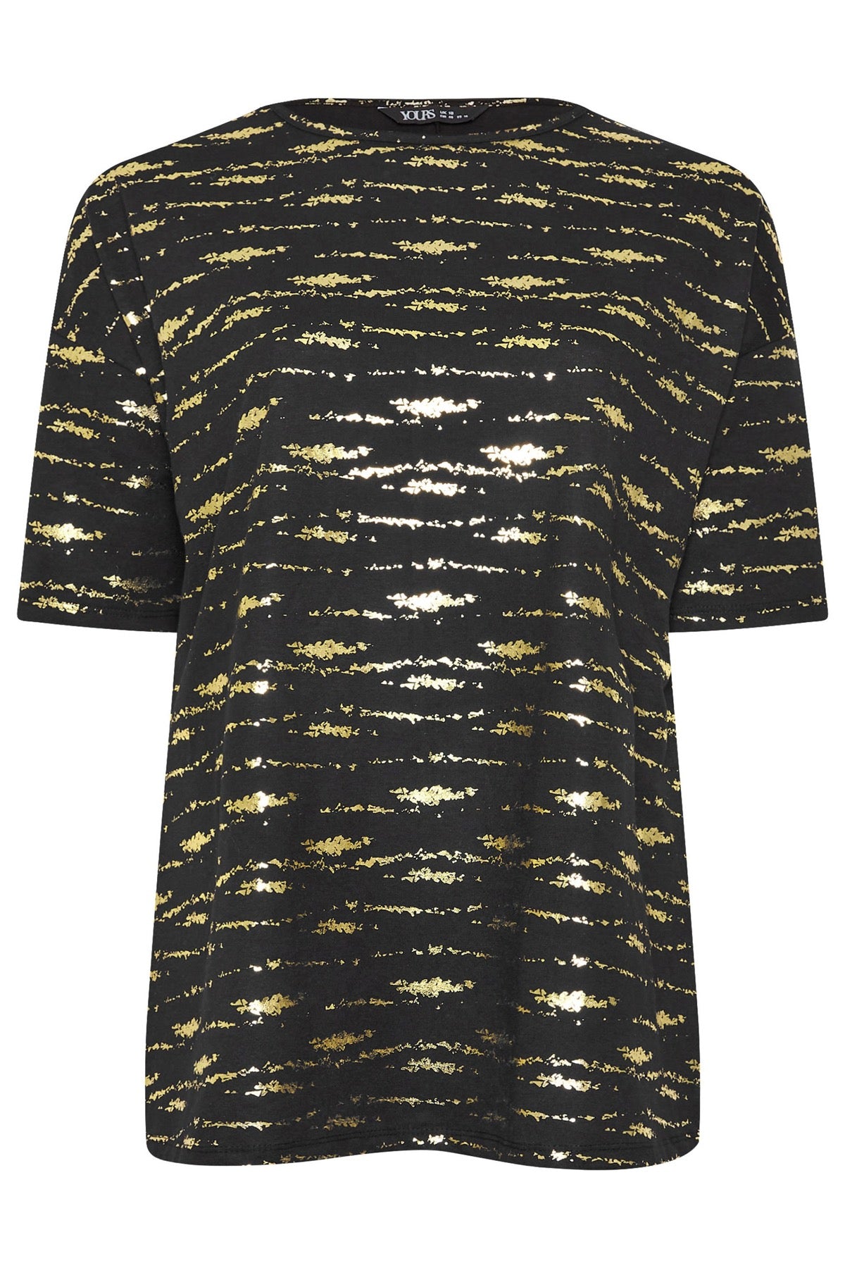 Büyük Beden Kısa Kollu Bisiklet Yaka Baskılı Yırtmaçlı Uzun T-shirt 303664