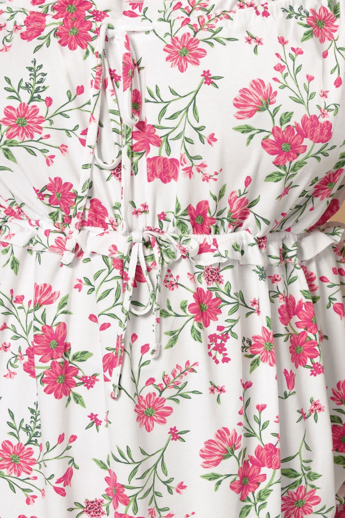 Büyük Beden Kare Yaka Askılı İp Detaylı Çiçek Desenli T-shirt 322694