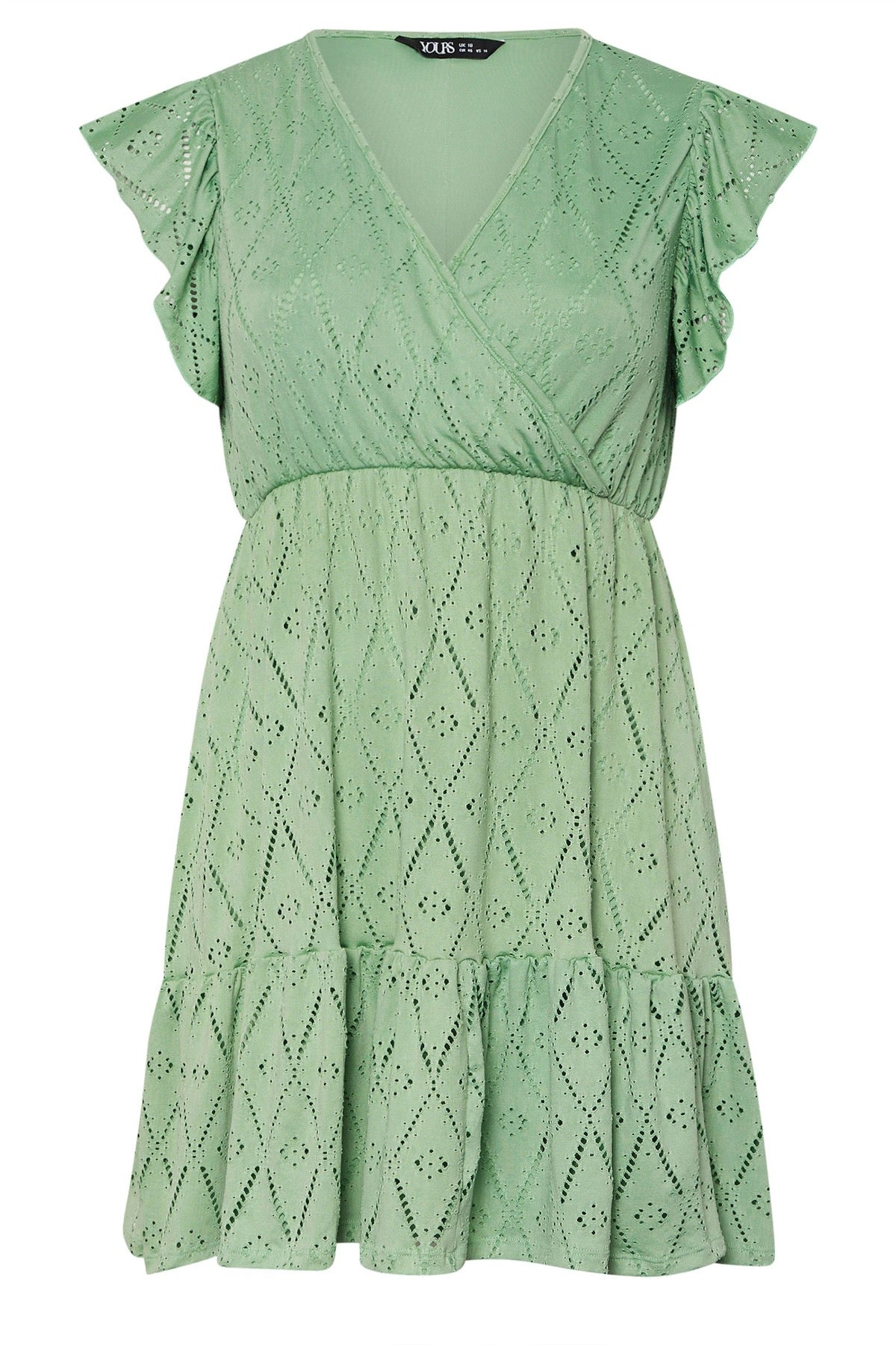 Büyük Beden V Yaka Sıfır Kol Dantel Desenli Kolları Fırfırlı Astarlı Elbise 304145