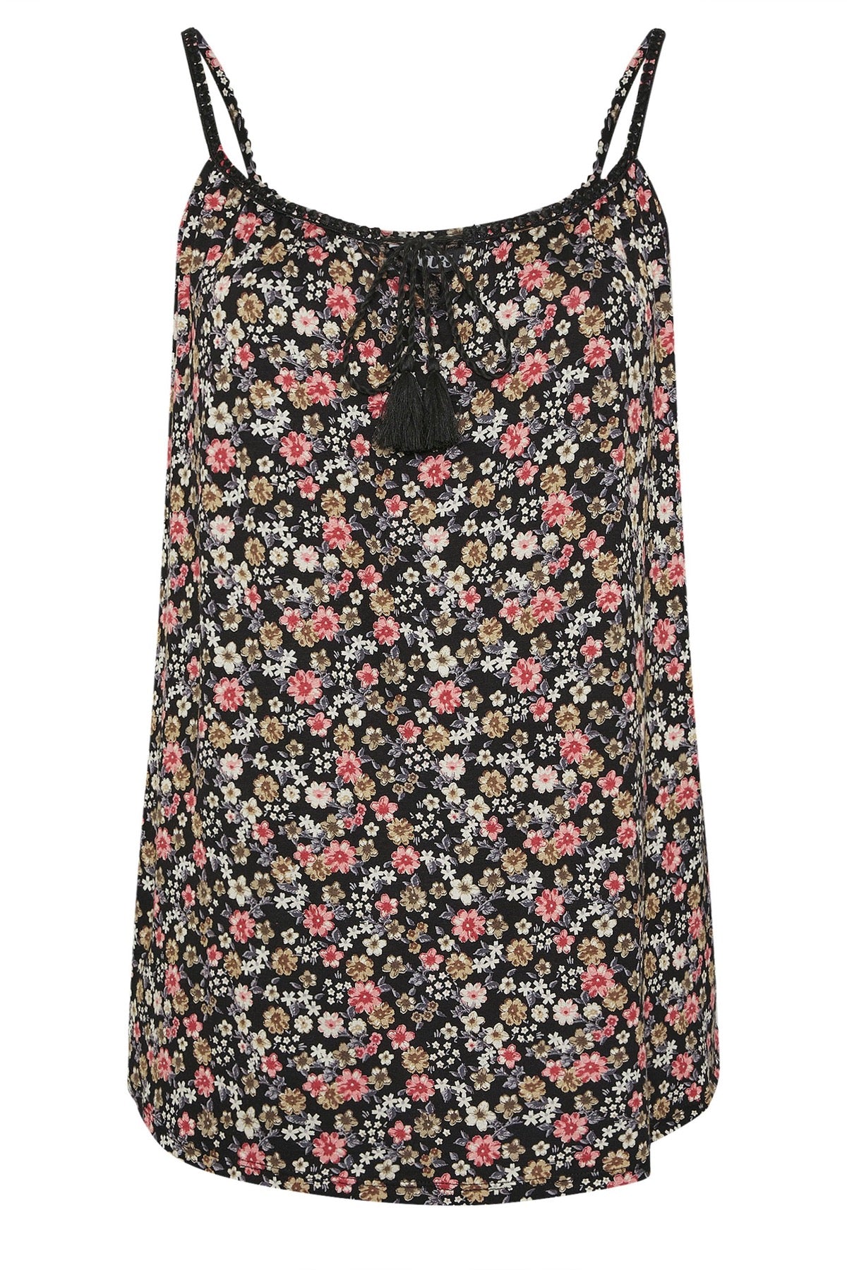 Büyük Beden Sıfır Kol Yaka Detaylı Çiçek Desenli T-shirt 304240