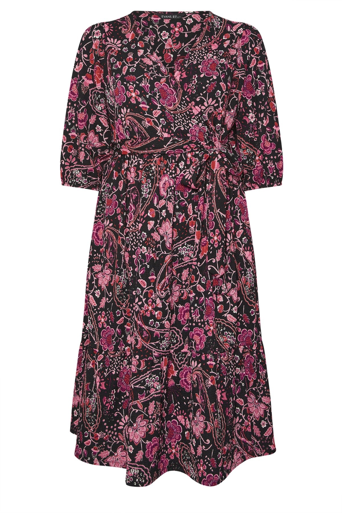 Büyük Beden Beli Lastikli V Yaka Desenli Uzun Anvelop Elbise 616311