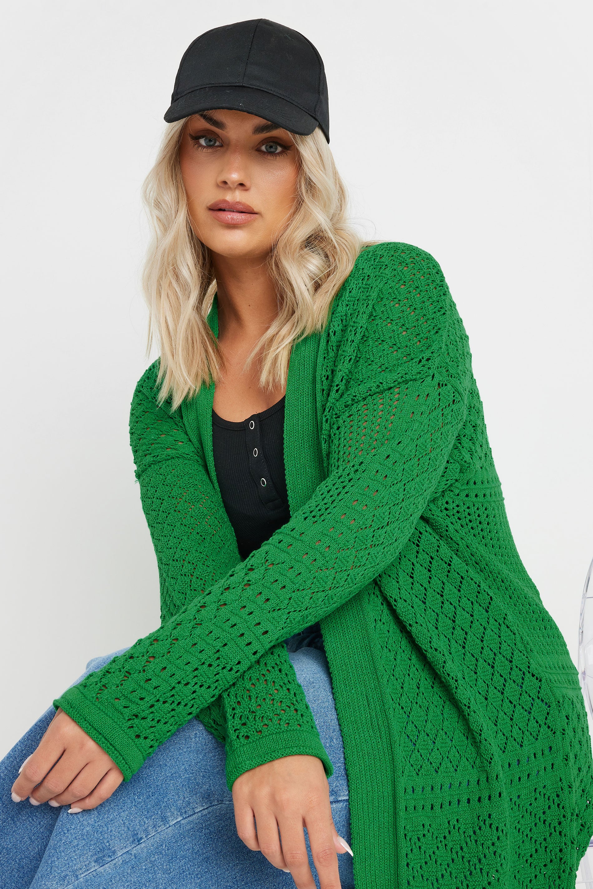 Büyük Beden Uzun Kollu Önü Kapamasız Uzun Dantel Hırka 302325