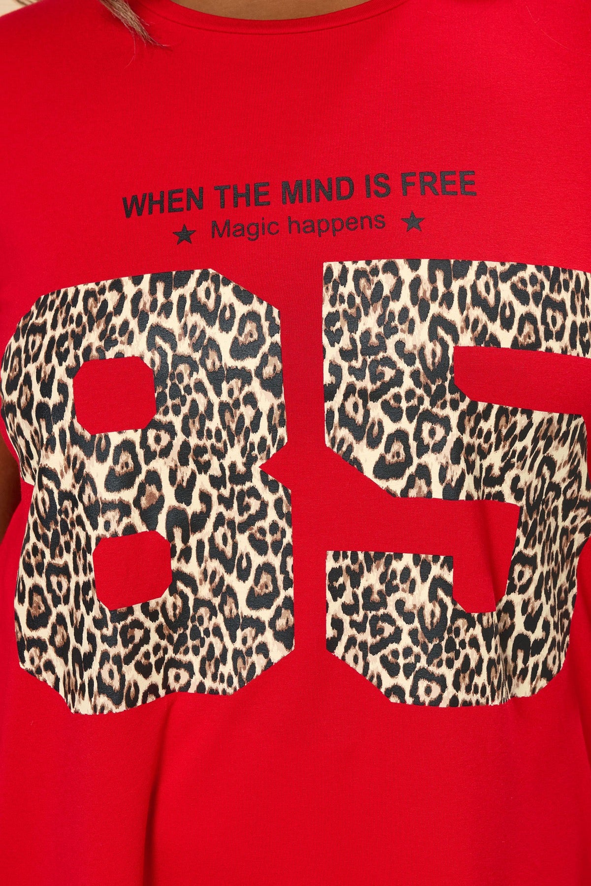 Büyük Beden Bisiklet Yaka Kısa Kollu Baskılı T-shirt 304173