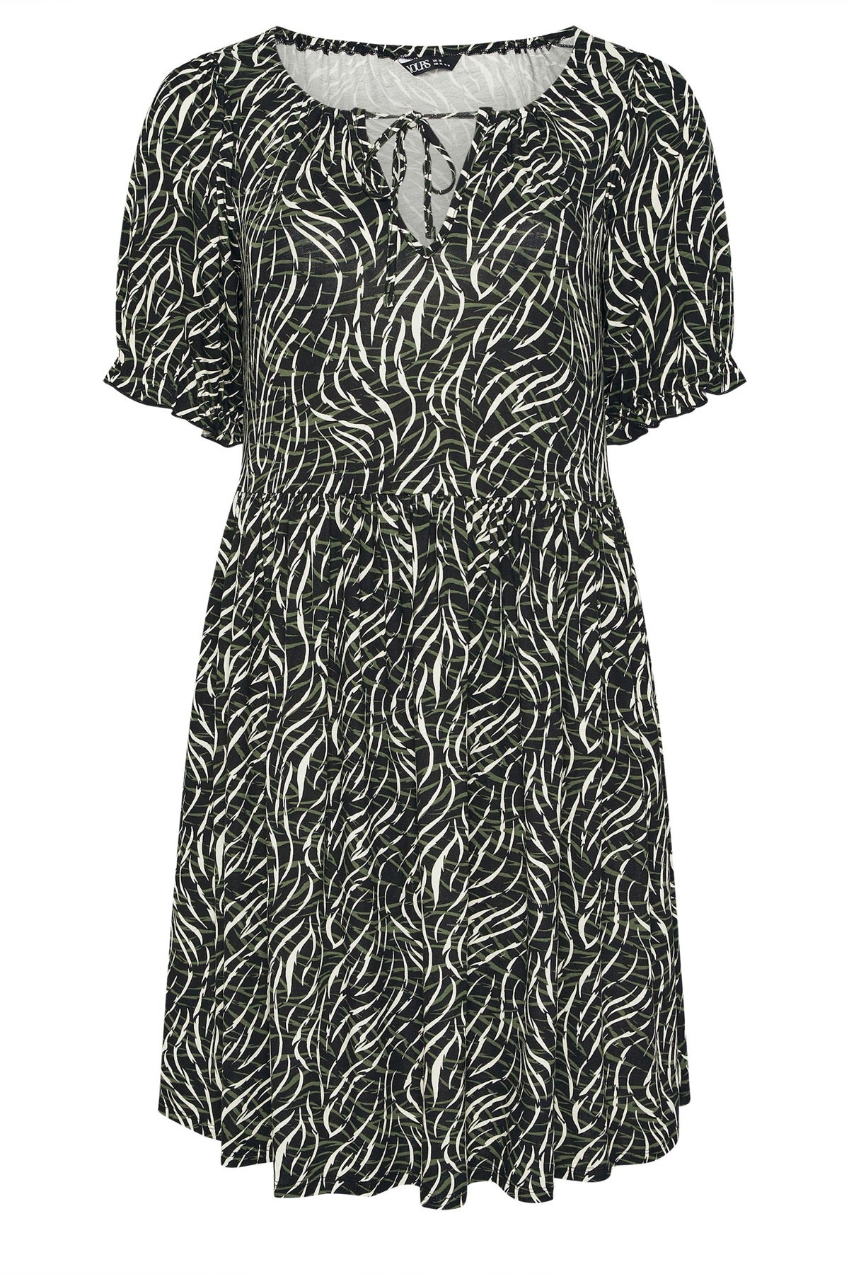 Büyük Beden Yakası Büzgülü Desenli Mini Elbise 304018