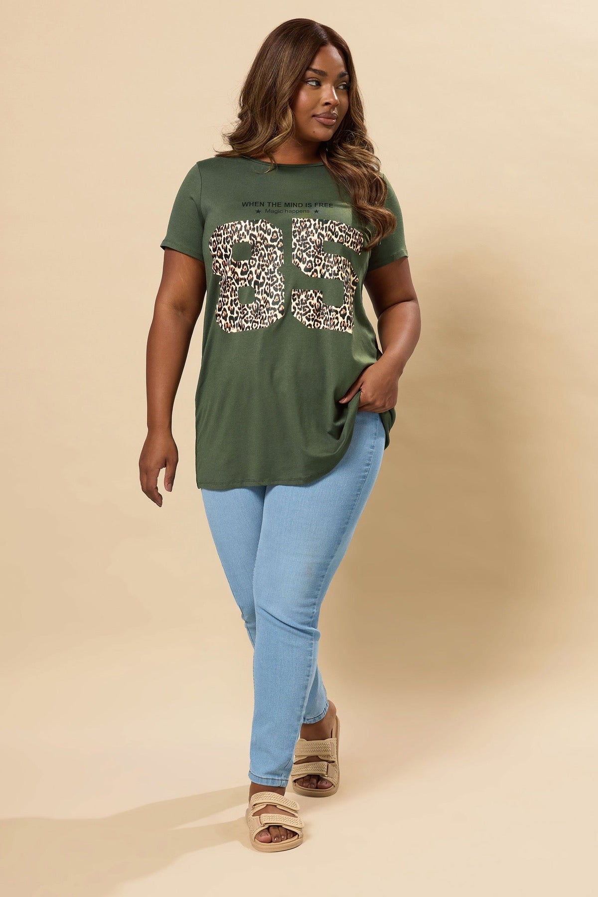 Büyük Beden Bisiklet Yaka Kısa Kollu Baskılı T-shirt 304172