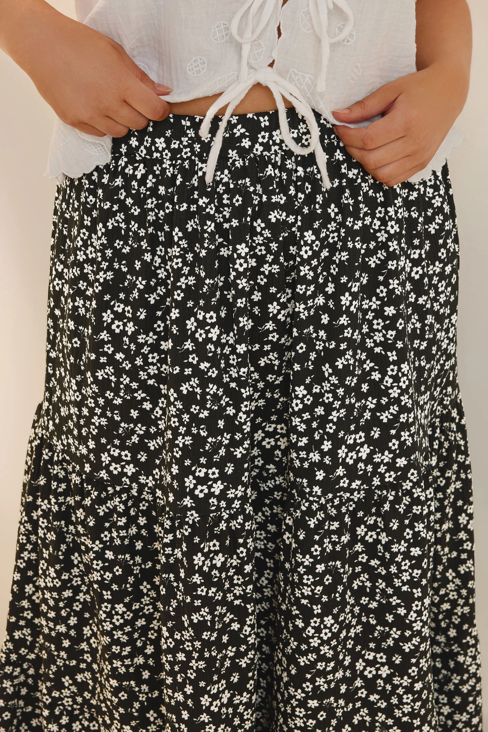 Büyük Beden Uzun Kesim Cepsiz Beli Lastikli Desenli Etek 160320