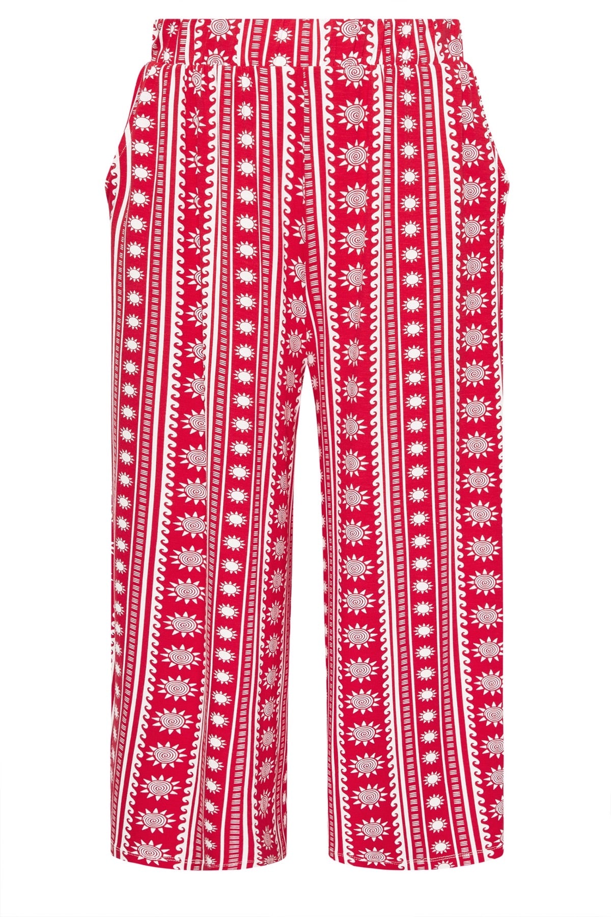 Büyük Beden Etnik Desenli Beli Lastikli Paçası Bol Pantolon 145344