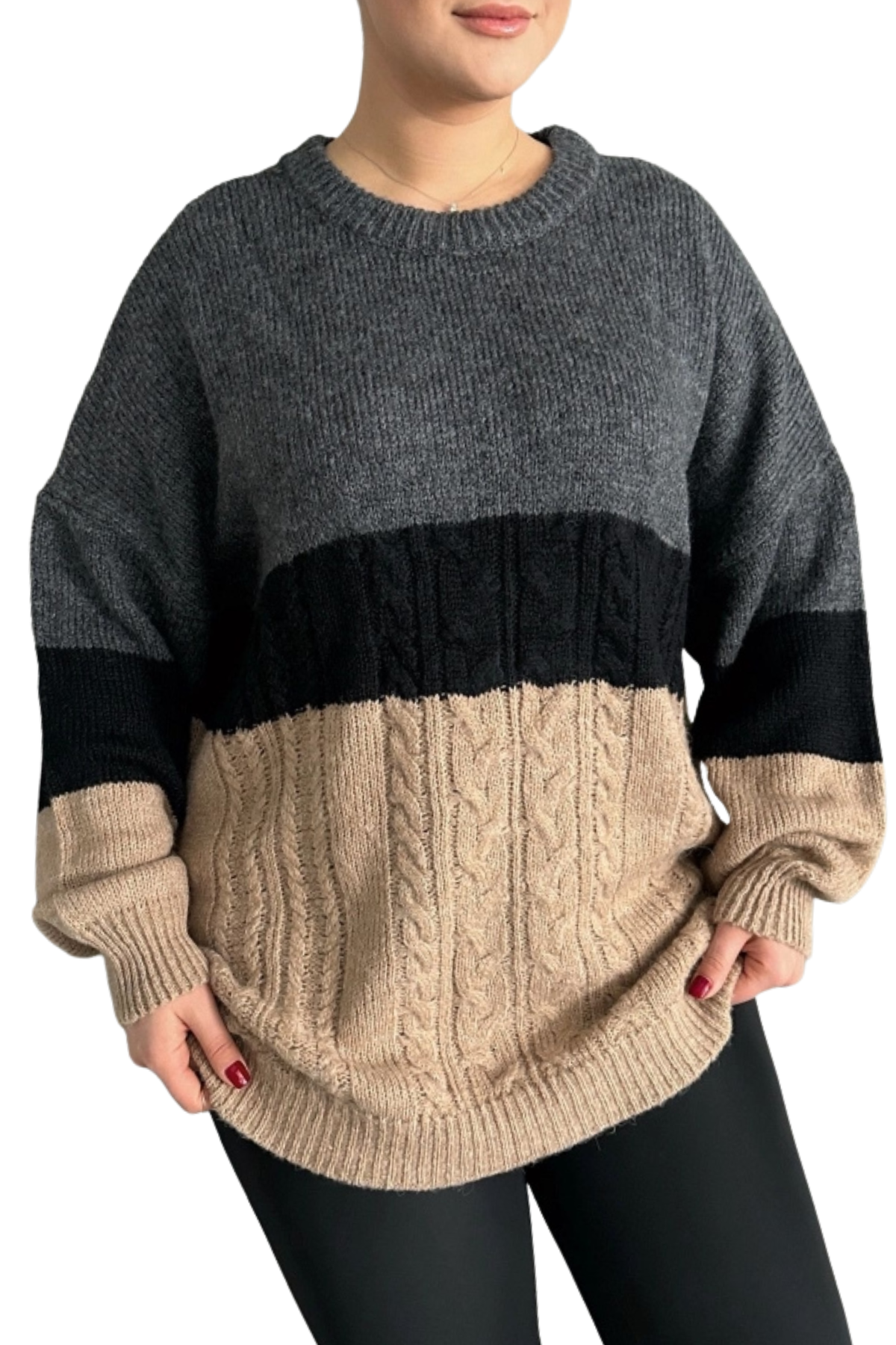 Büyük Beden Uzun Kollu Bisiklet Yaka Triko Kazak DG-05