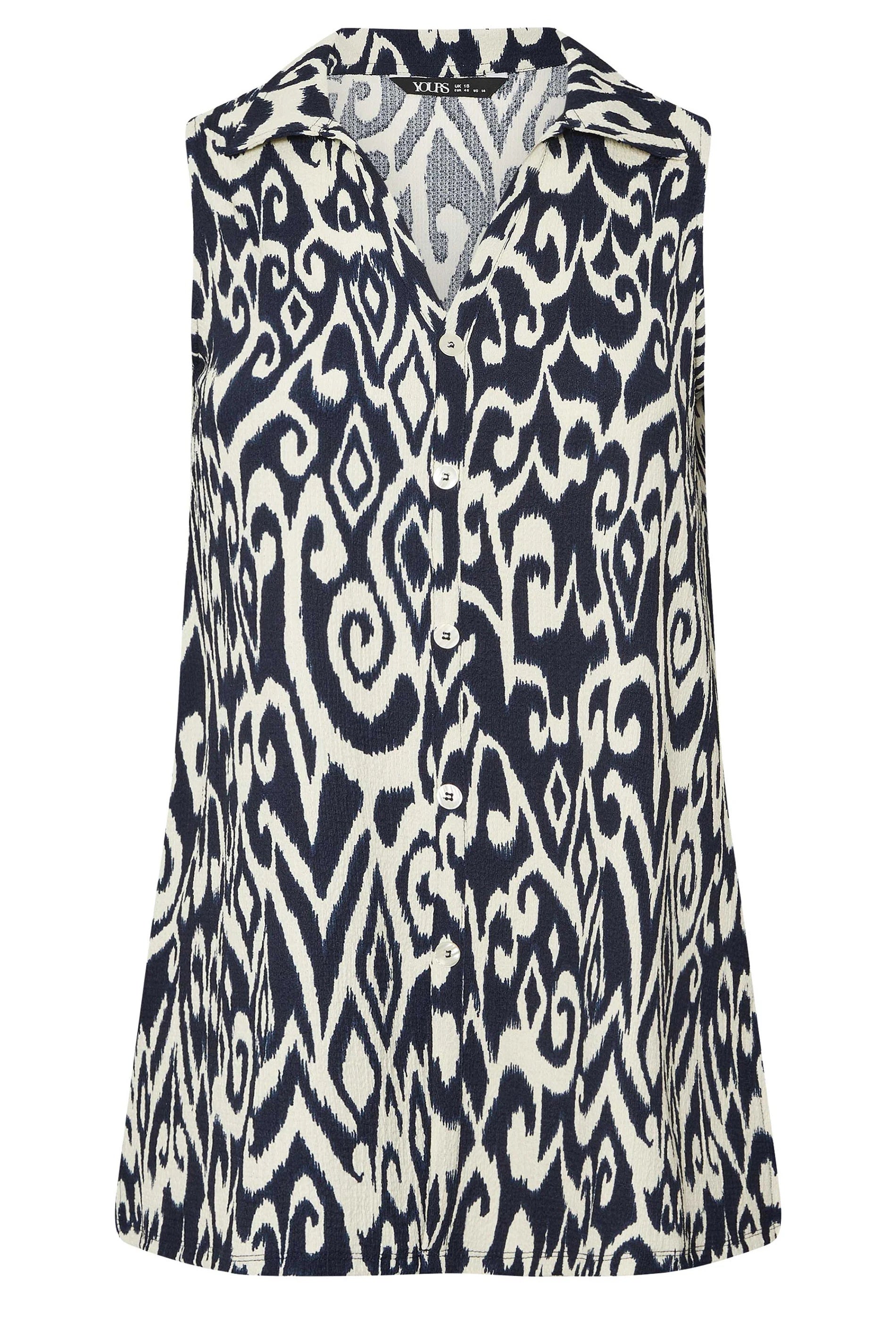 Büyük Beden Sıfır Kol Soyut Desenli Düğme Detaylı Bluz 322678