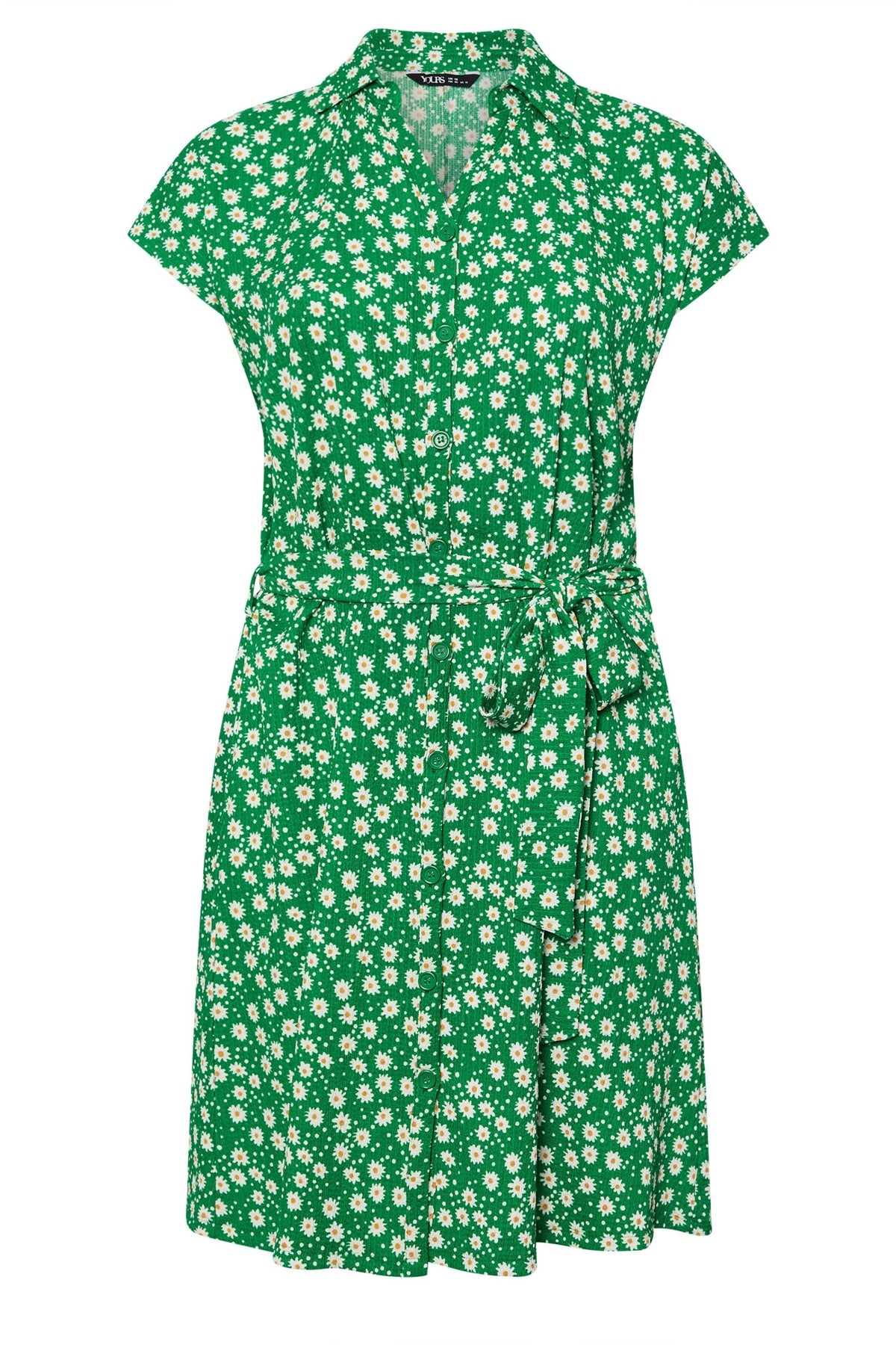 Büyük Beden Polo Yaka Kısa Kollu Çiçek Desenli Düğme Detaylı Kuşaklı Elbise 303328