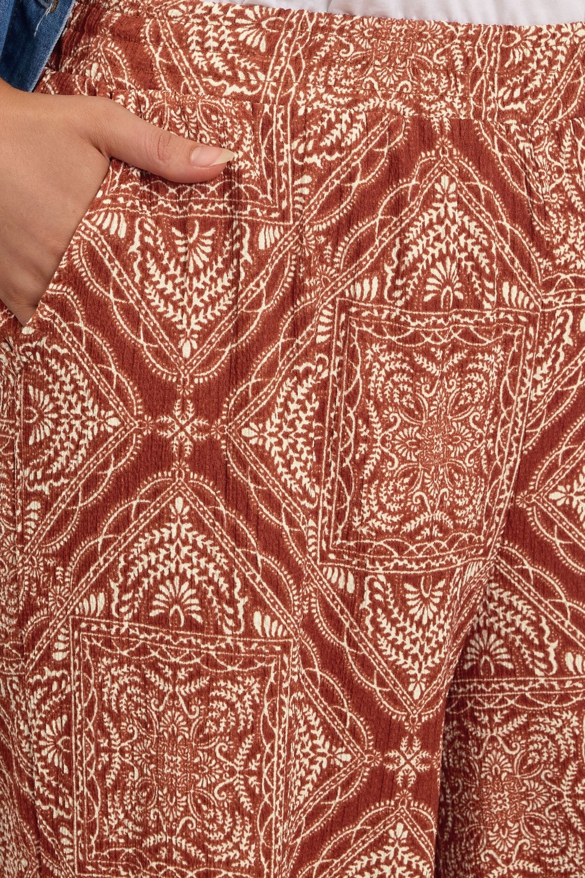 Büyük Beden Beli Lastikli Cepli Geniş Paça Baskılı Pantolon 310293