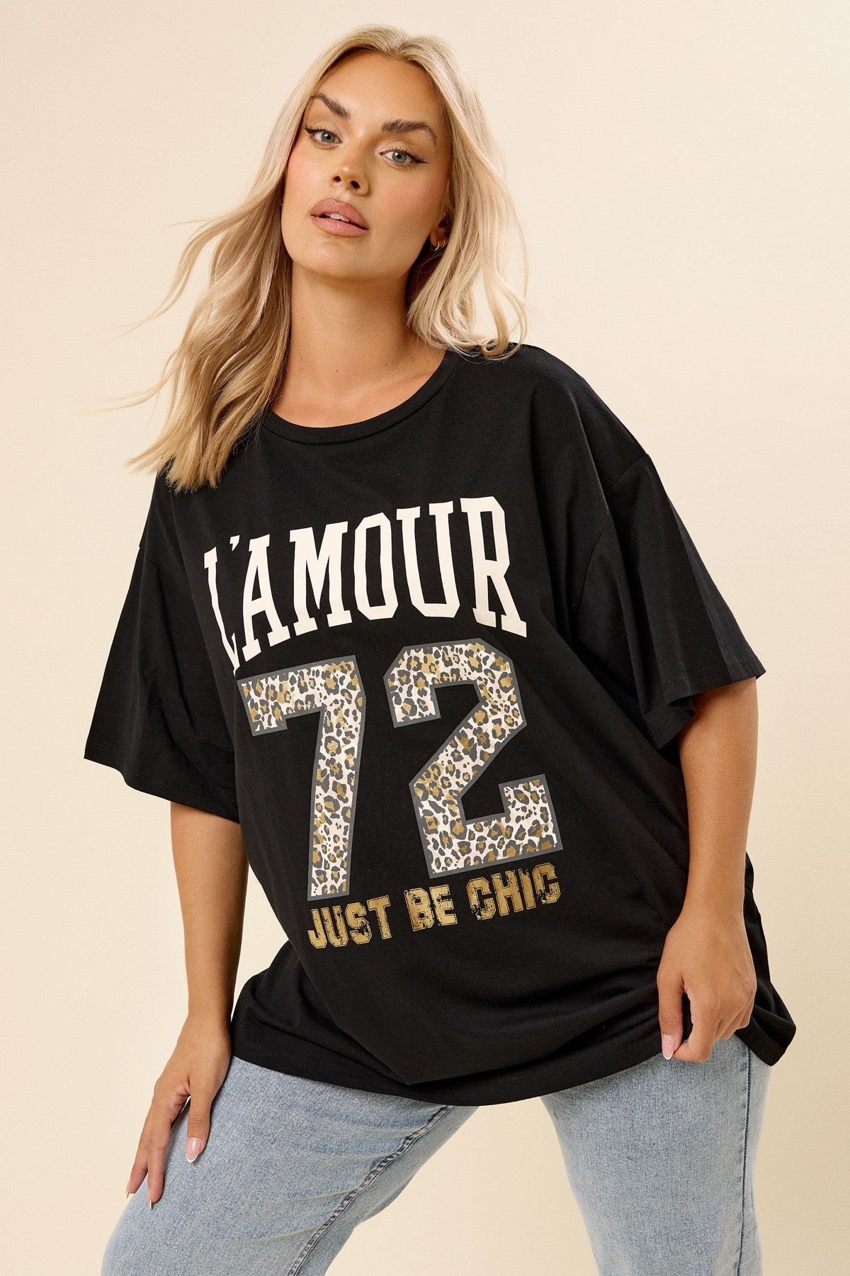 Büyük Beden Bisiket Yaka Kısa Kollu Yazı Baskılı T-shirt 304287