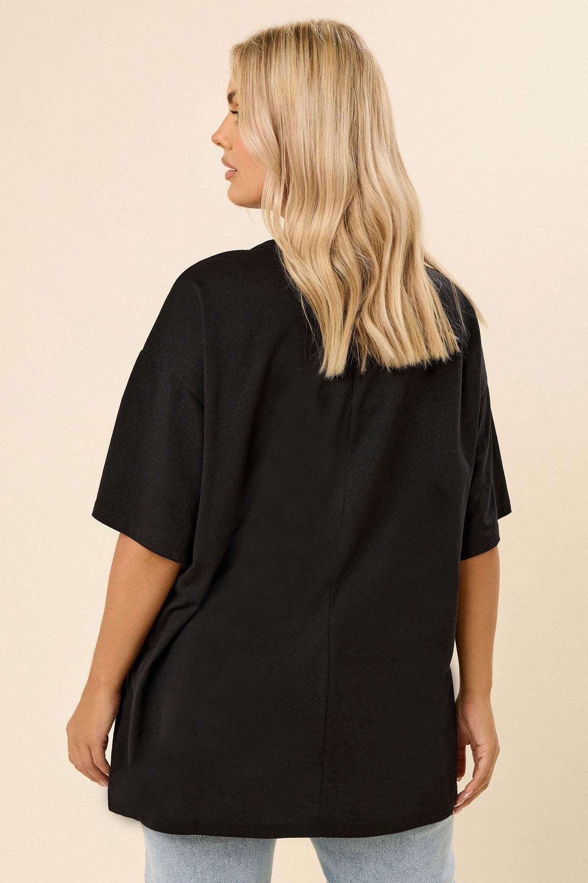 Büyük Beden Bisiket Yaka Kısa Kollu Yazı Baskılı T-shirt 304287