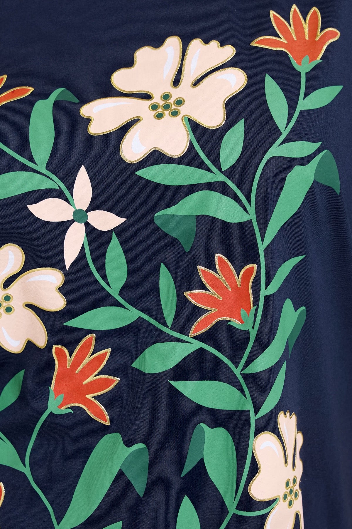 Büyük Beden Bisiklet Yaka Kısa Kollu Çiçek Desenli T-shirt 304198