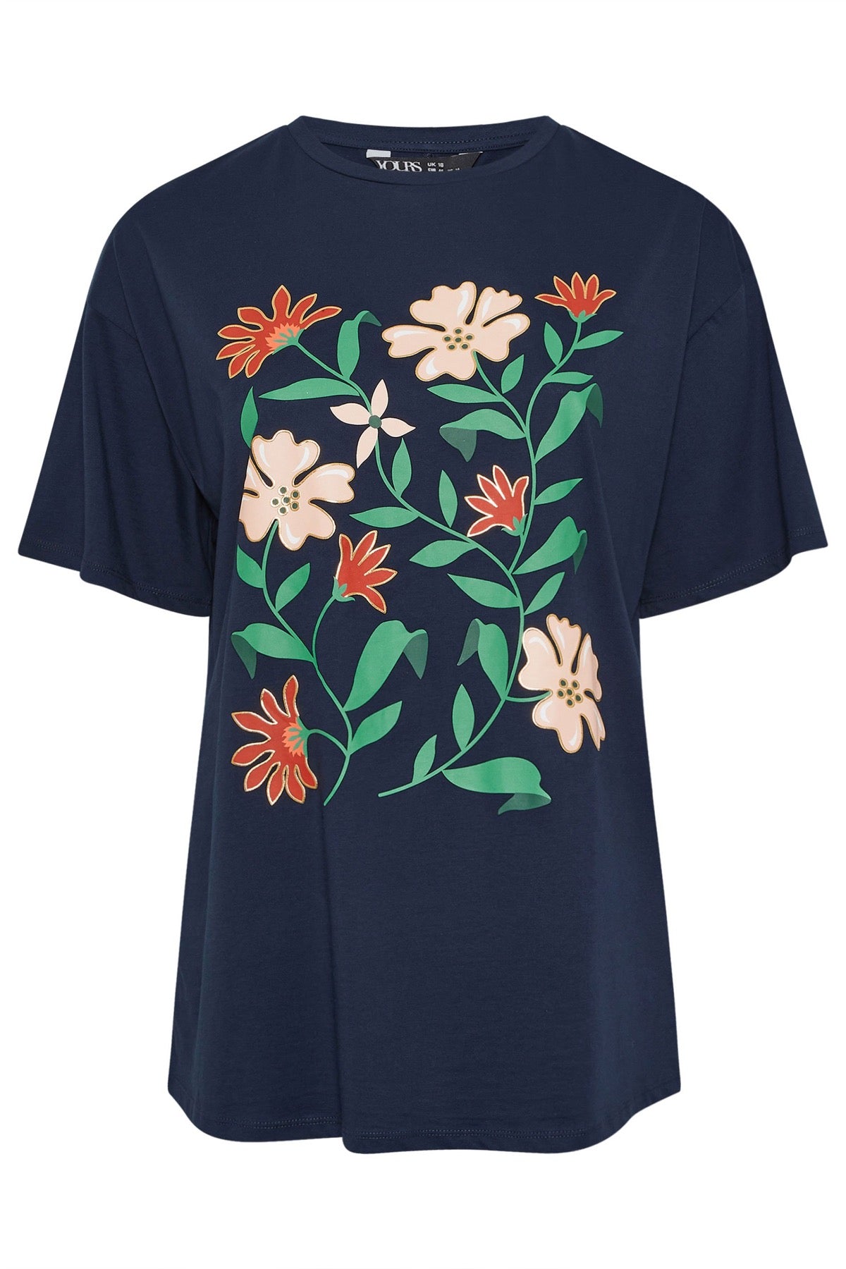 Büyük Beden Bisiklet Yaka Kısa Kollu Çiçek Desenli T-shirt 304198